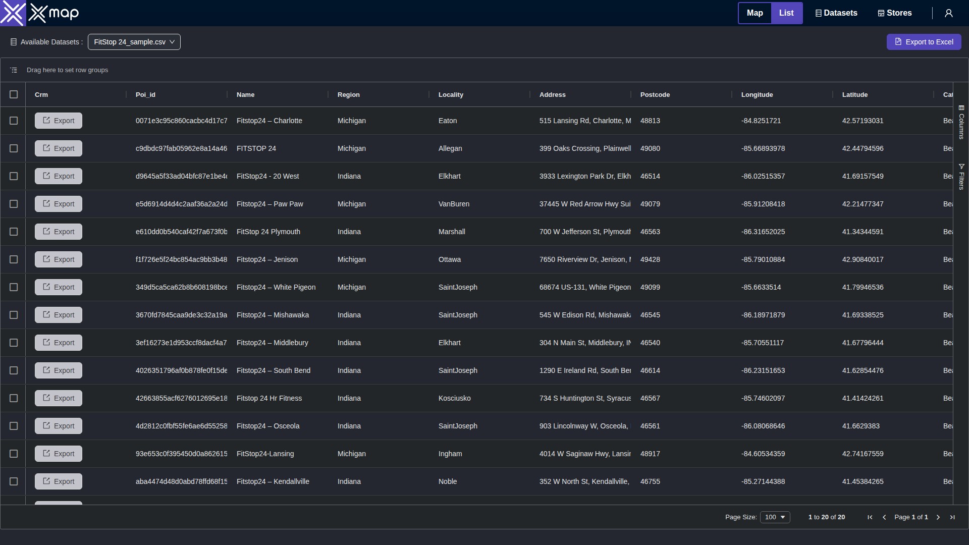 FitStop 24 data table