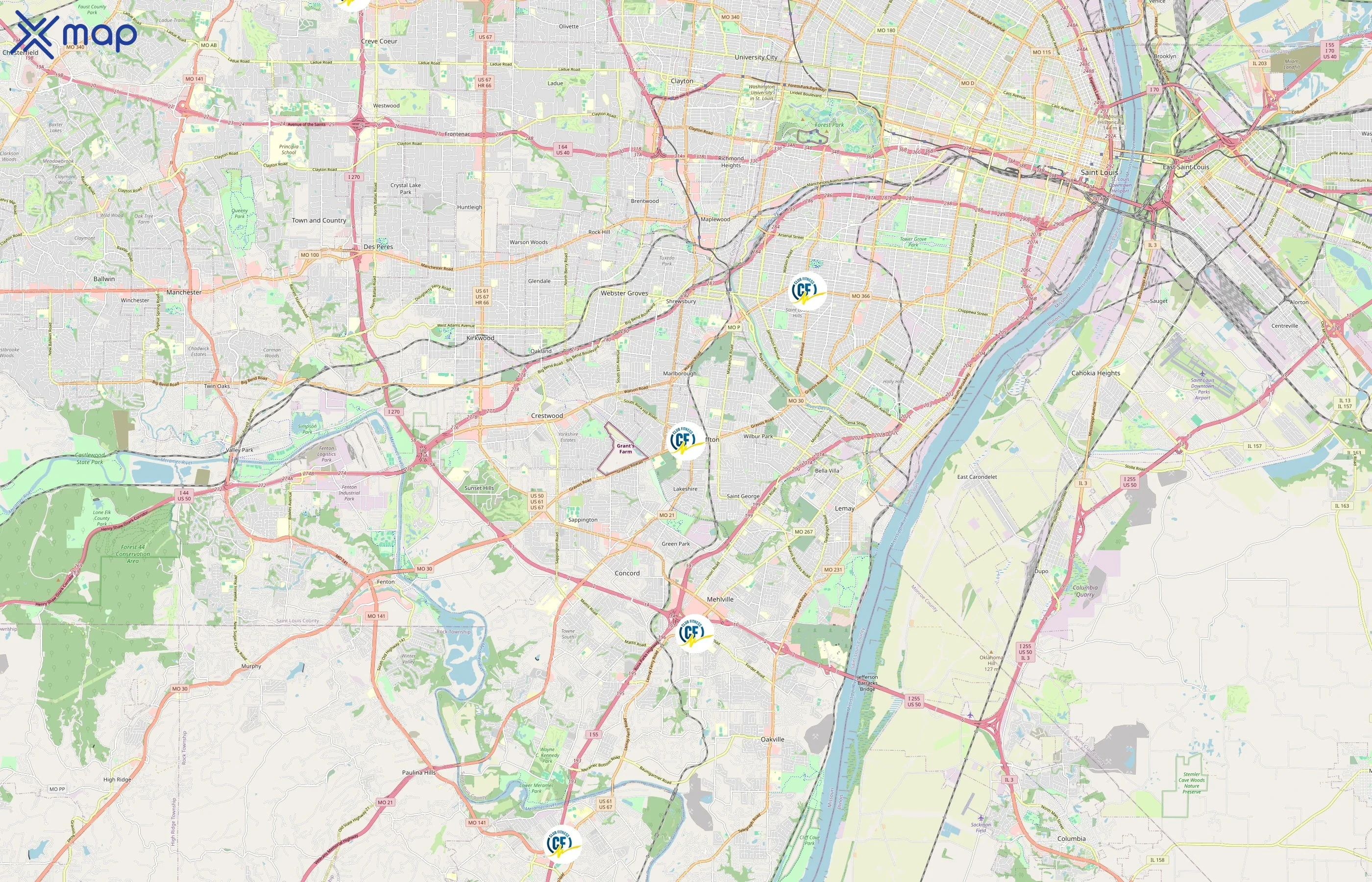 Club Fitness area coverage