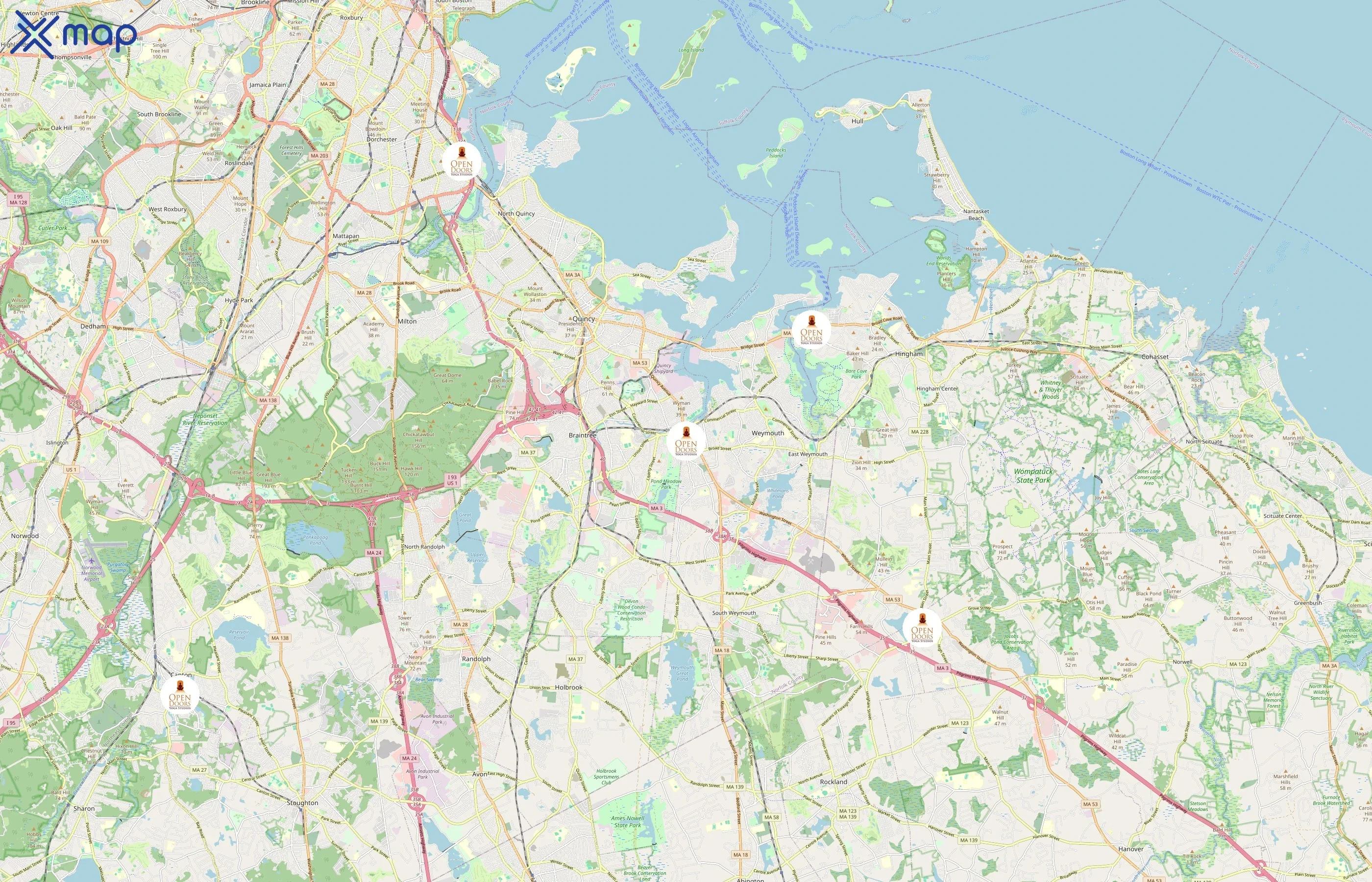 Open Doors Yoga Studios area coverage