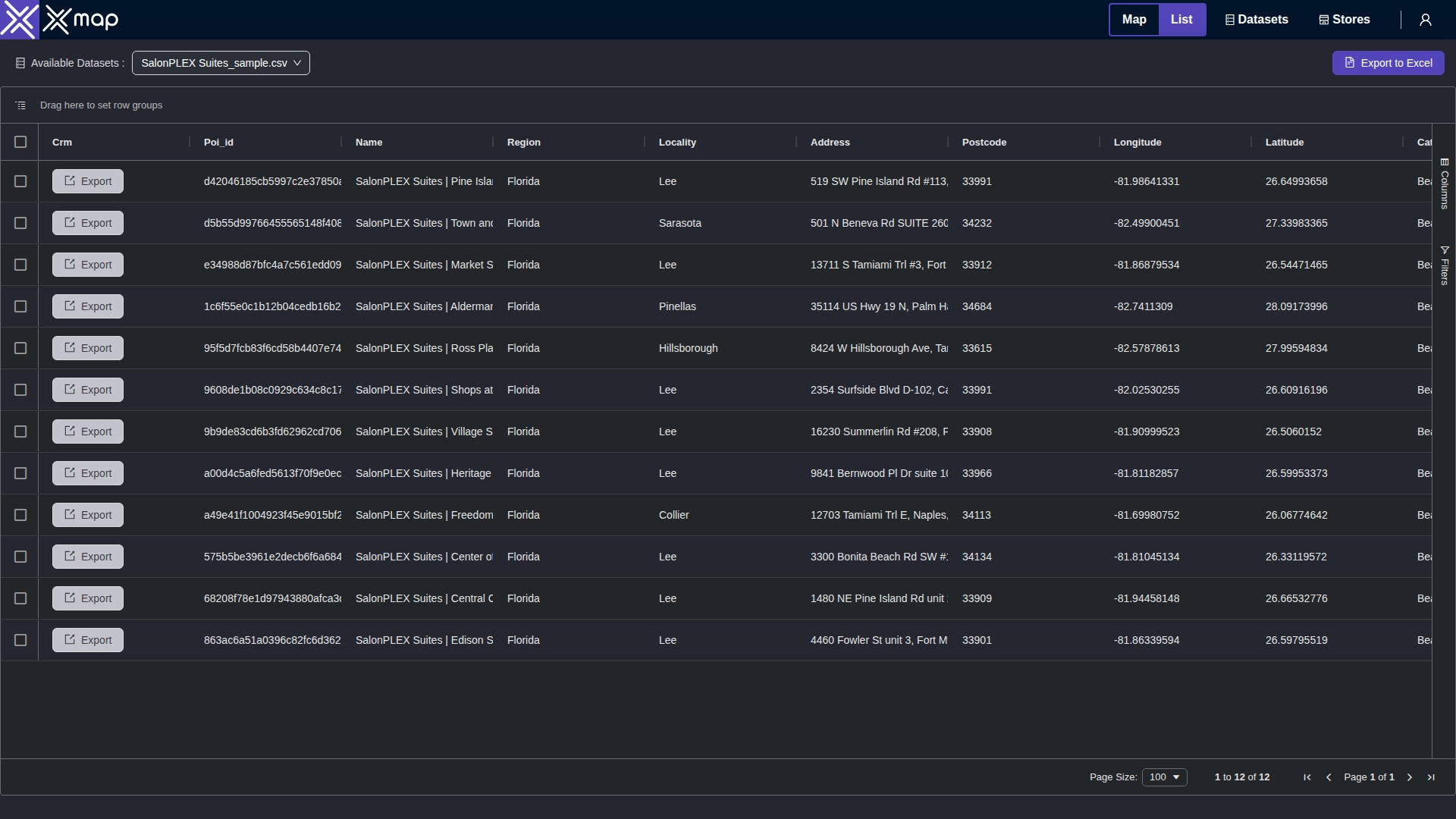 SalonPLEX Suites data table