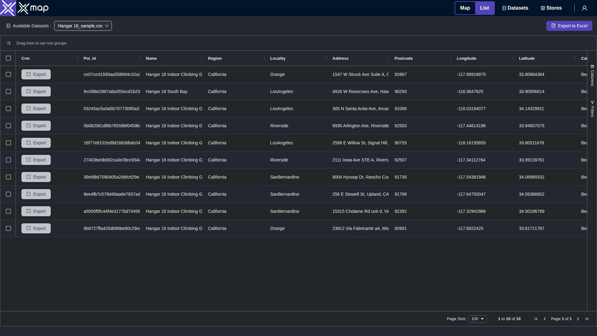 Hangar 18 data table