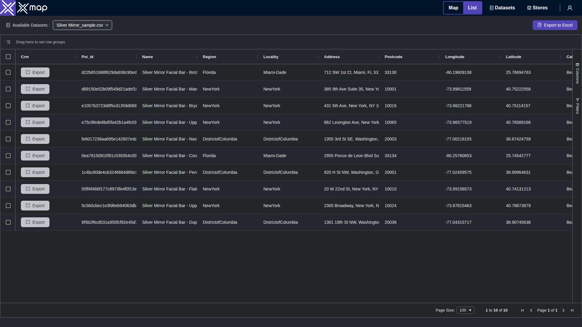 Silver Mirror data table