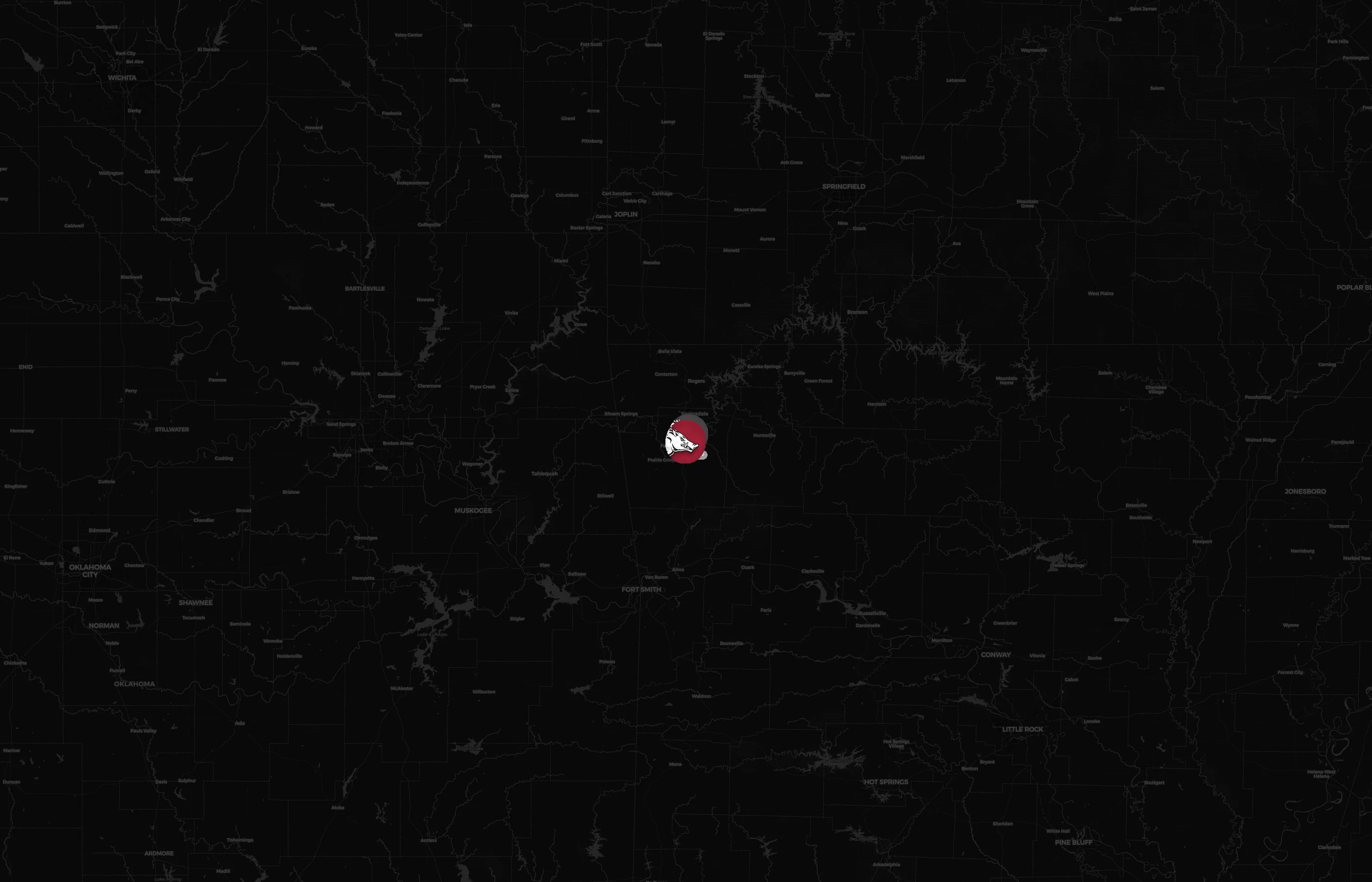 University of Arkansas Athletics city distribution
