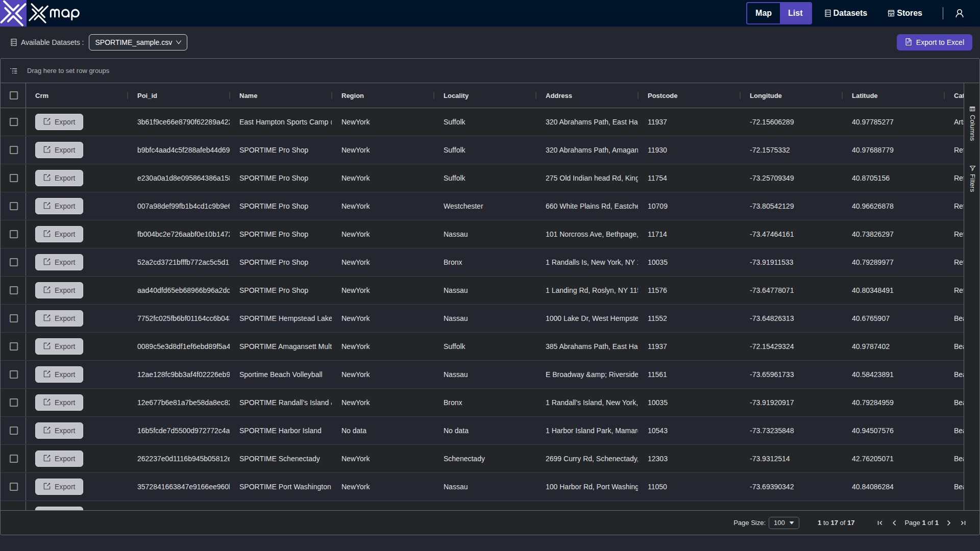 SPORTIME data table