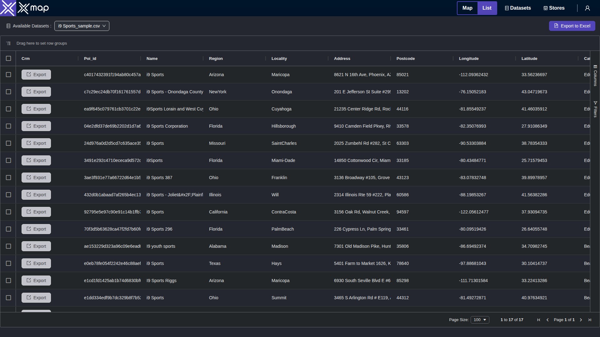i9 Sports data table