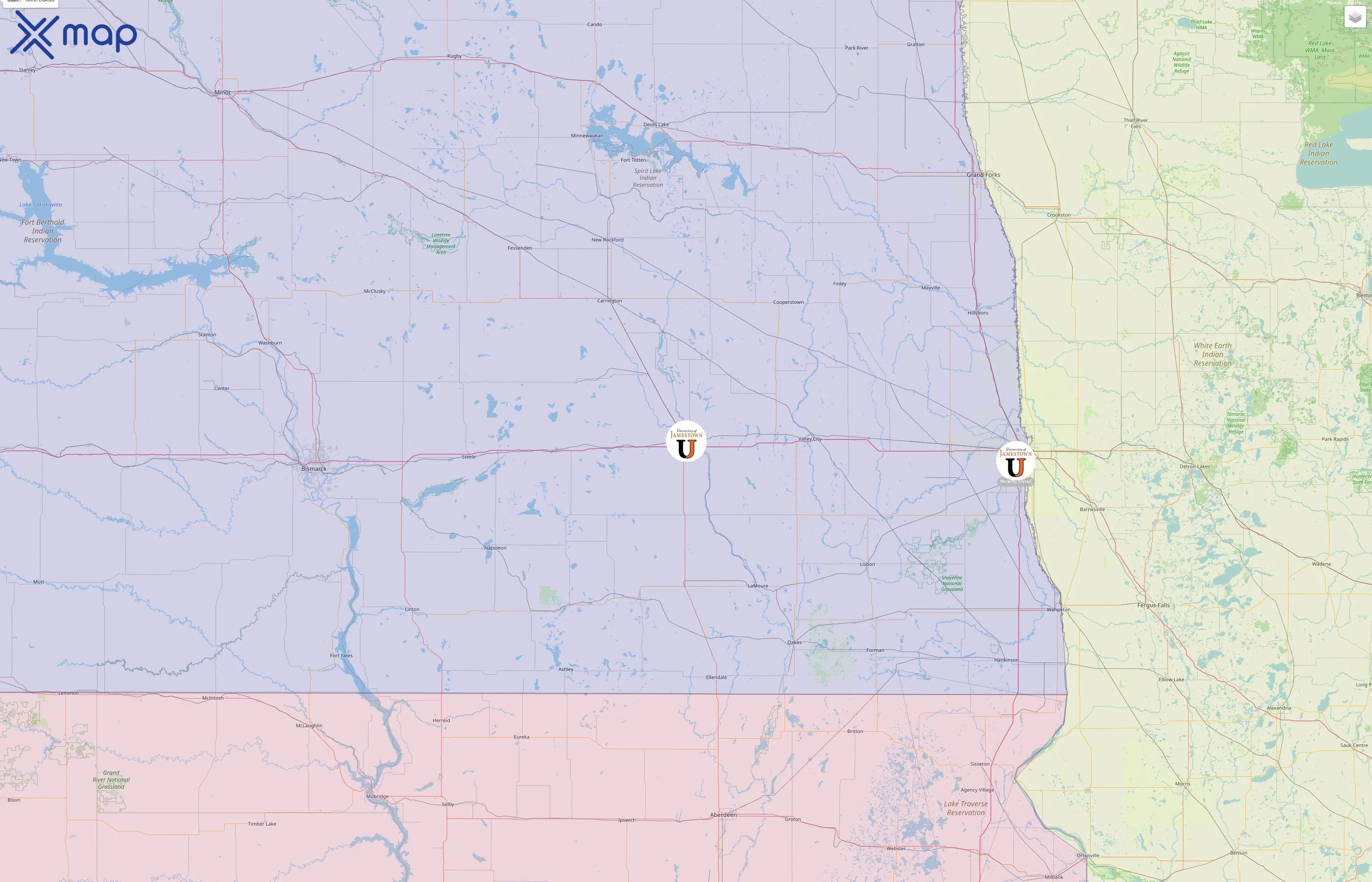 University of Jamestown street hotspots