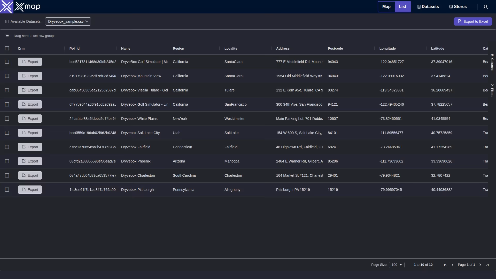 Dryvebox data table