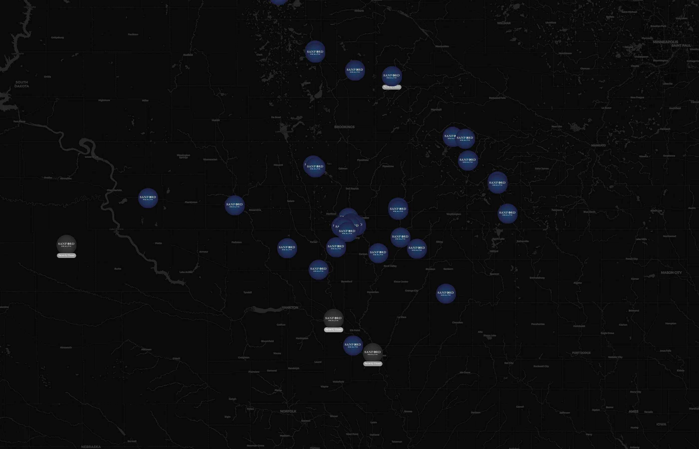 Sanford Health city distribution