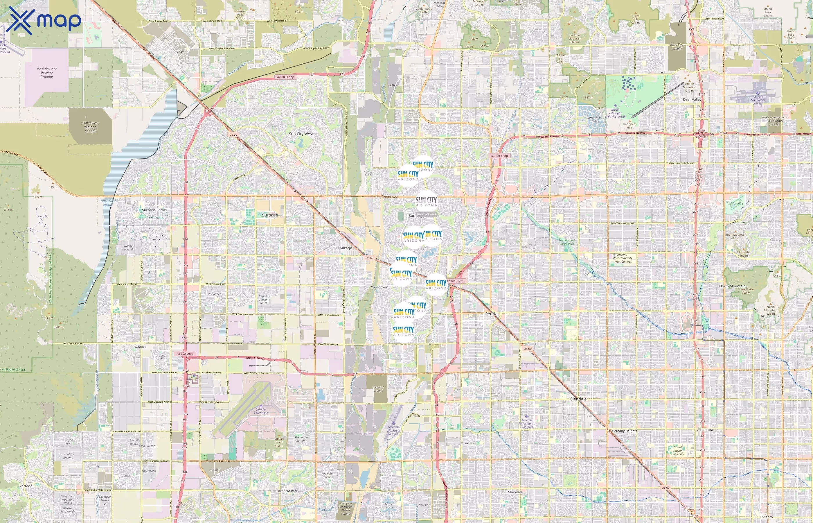 Recreation Centers of Sun City area coverage