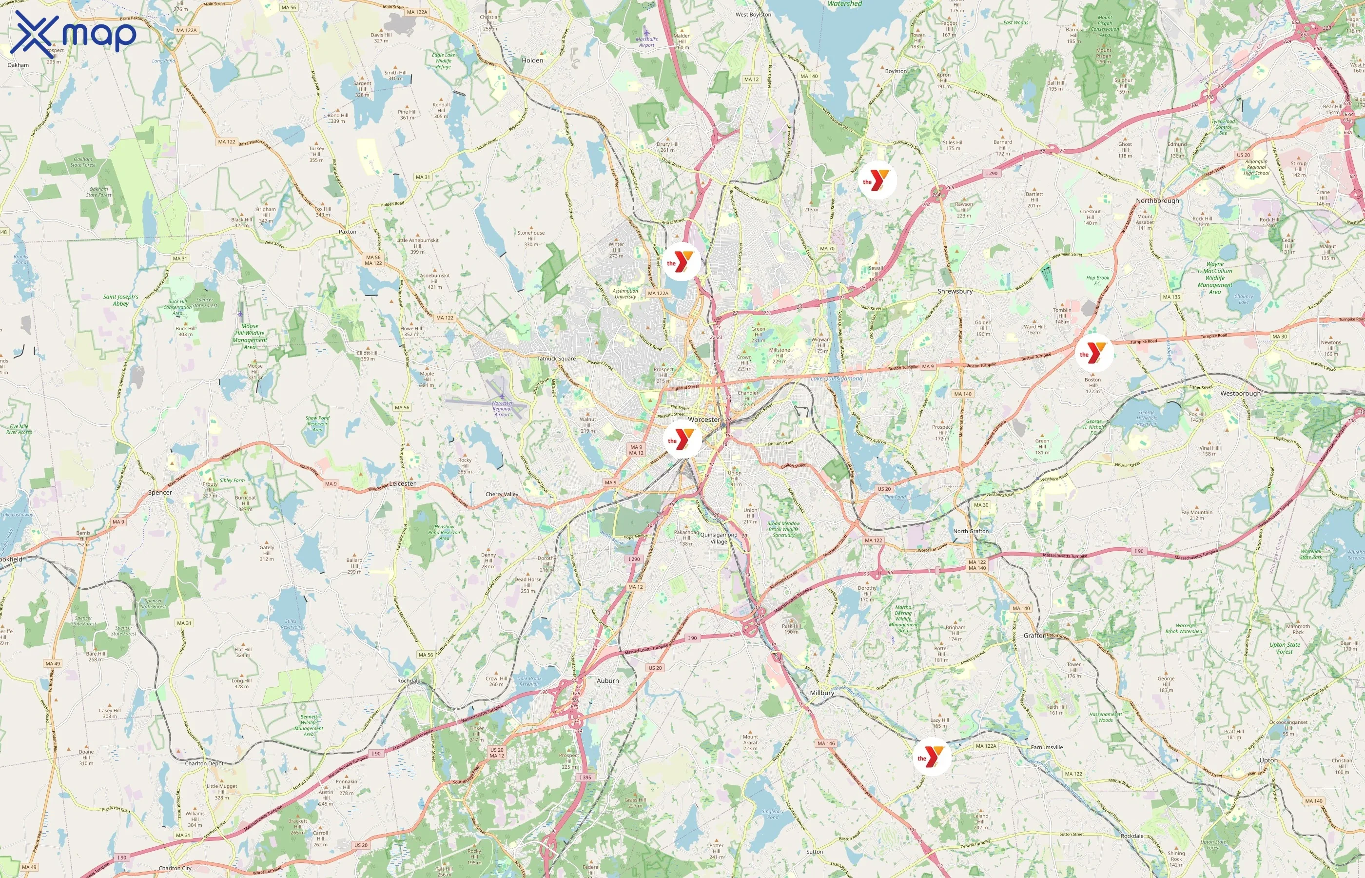 YMCA of Central Massachusetts area coverage