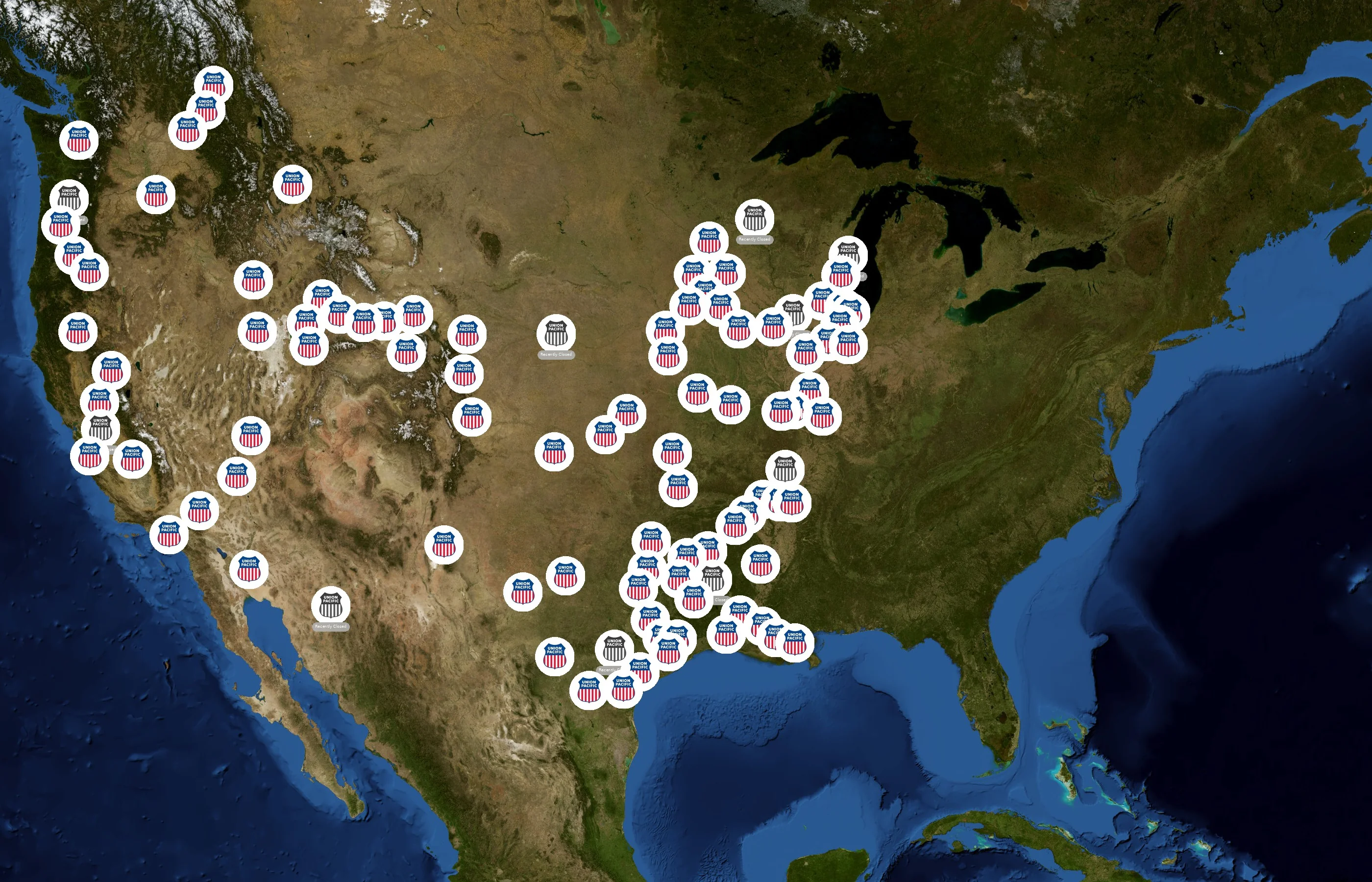 Union Pacific Railroad state distribution