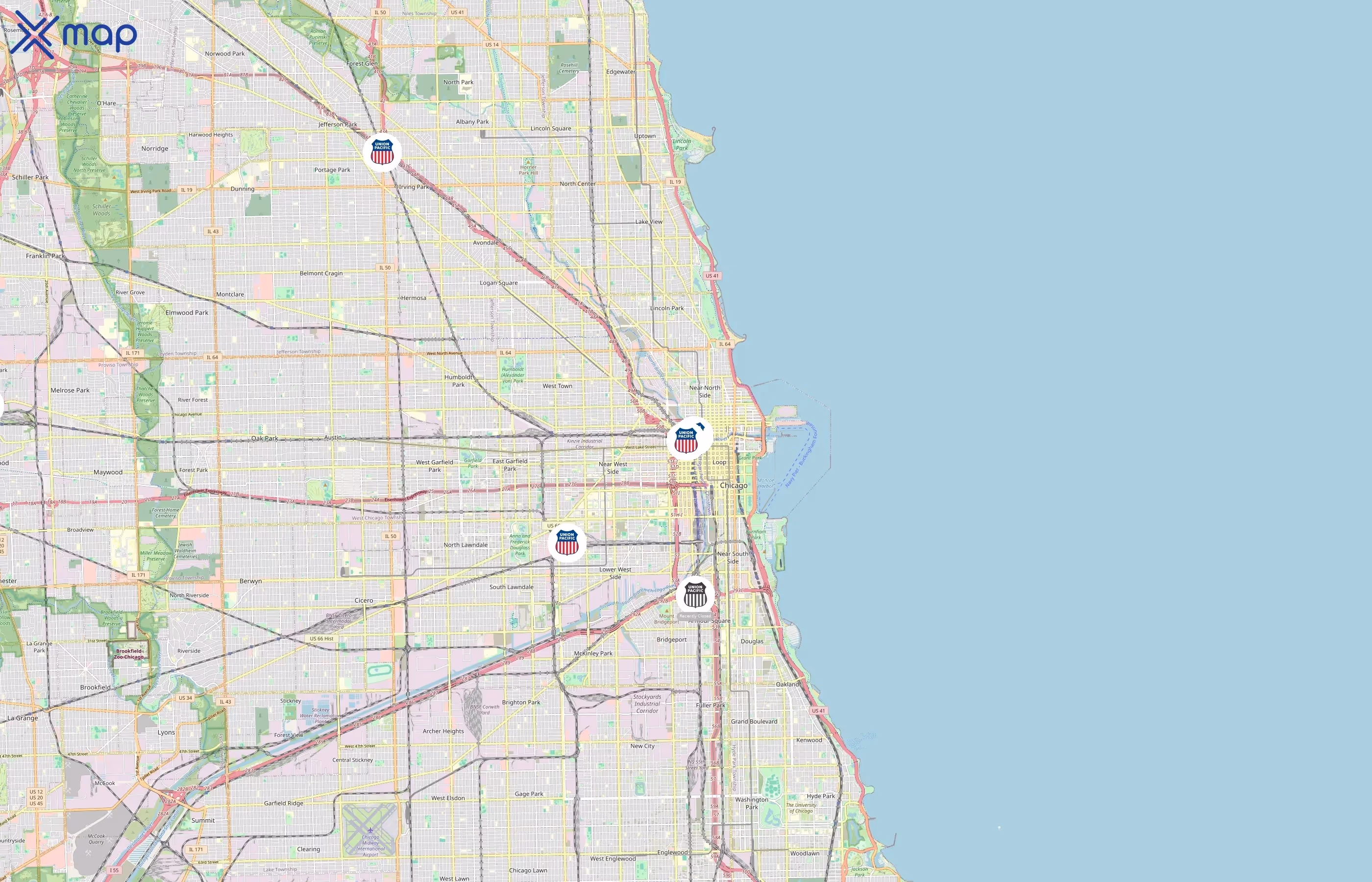 Union Pacific Railroad area coverage