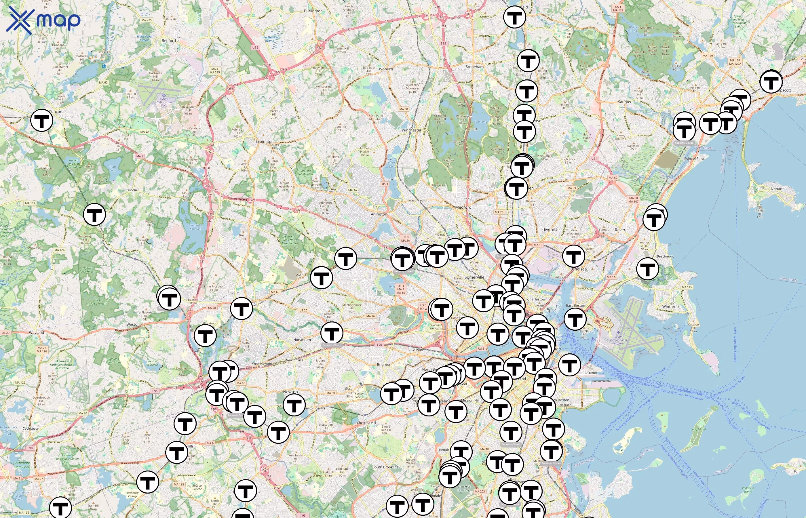Massachusetts Bay Transportation Authority area coverage