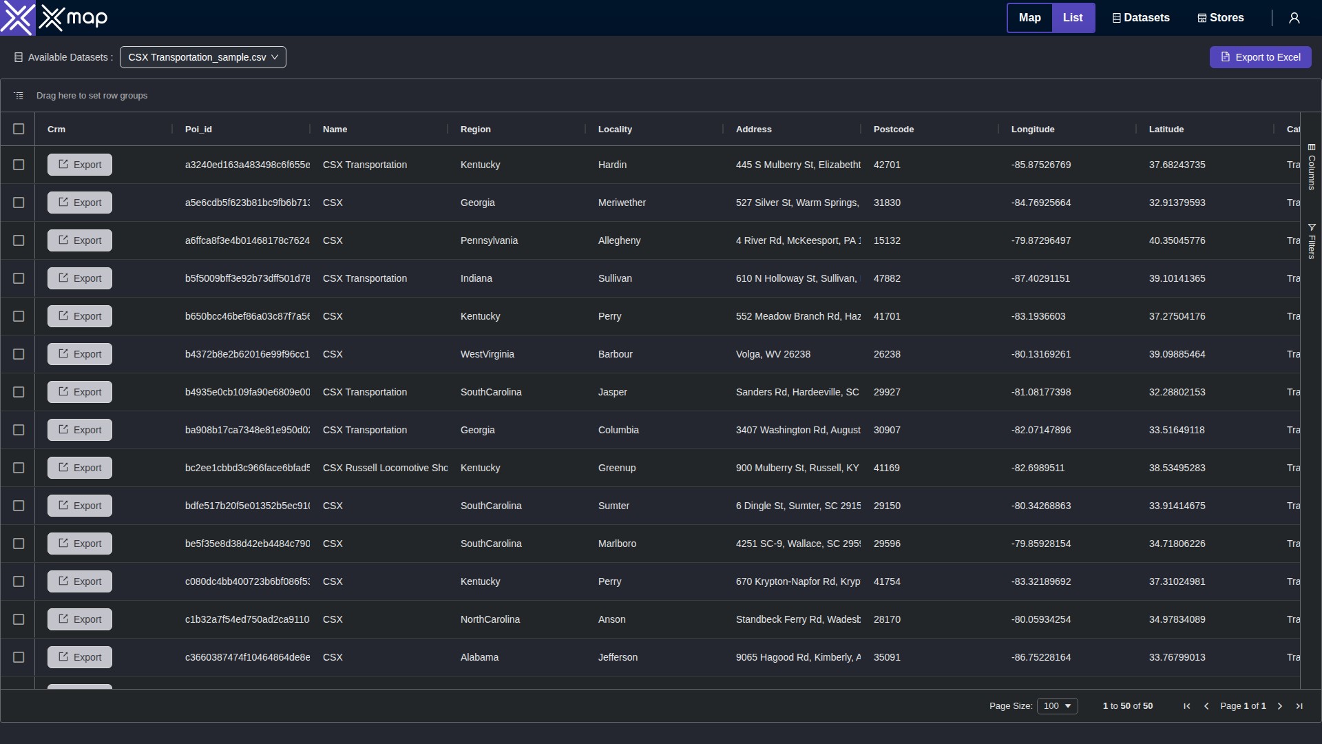 CSX Transportation data table