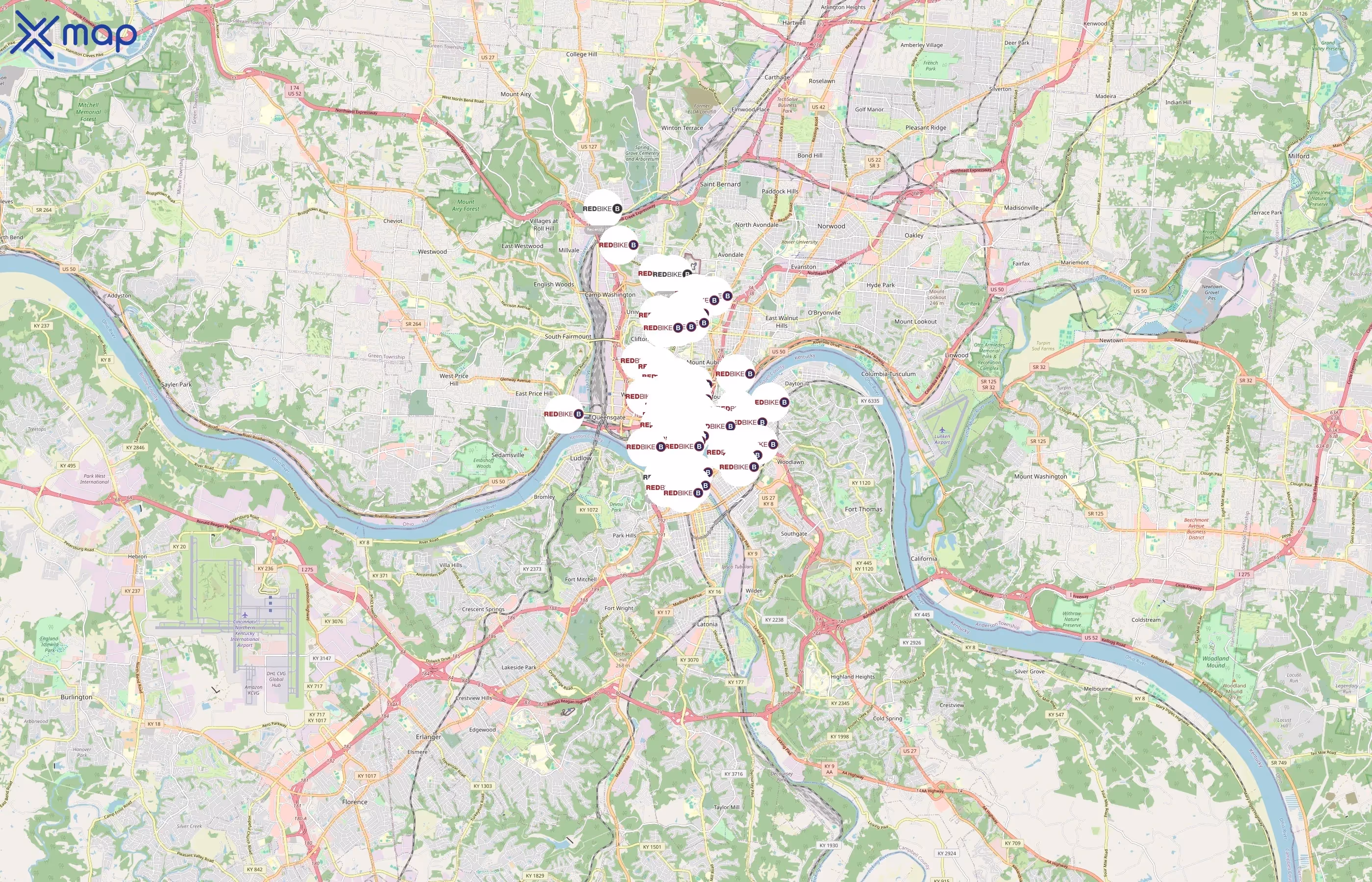 Cincinnati Red Bike area coverage