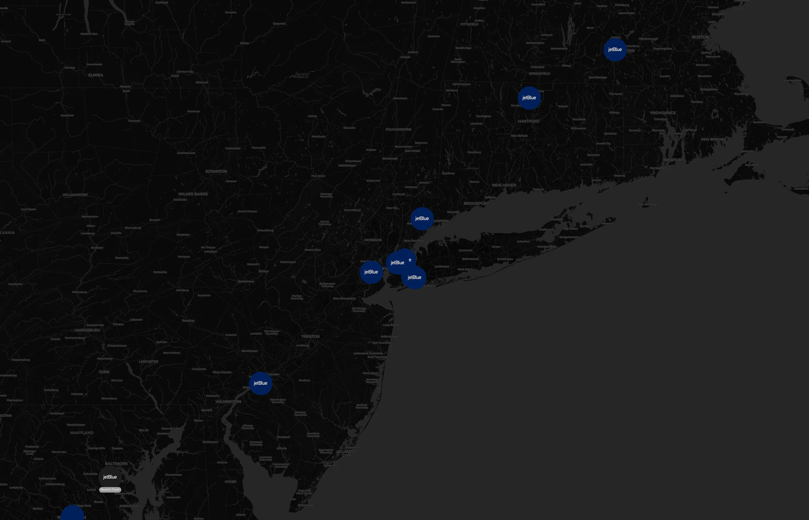 JetBlue Airways city distribution