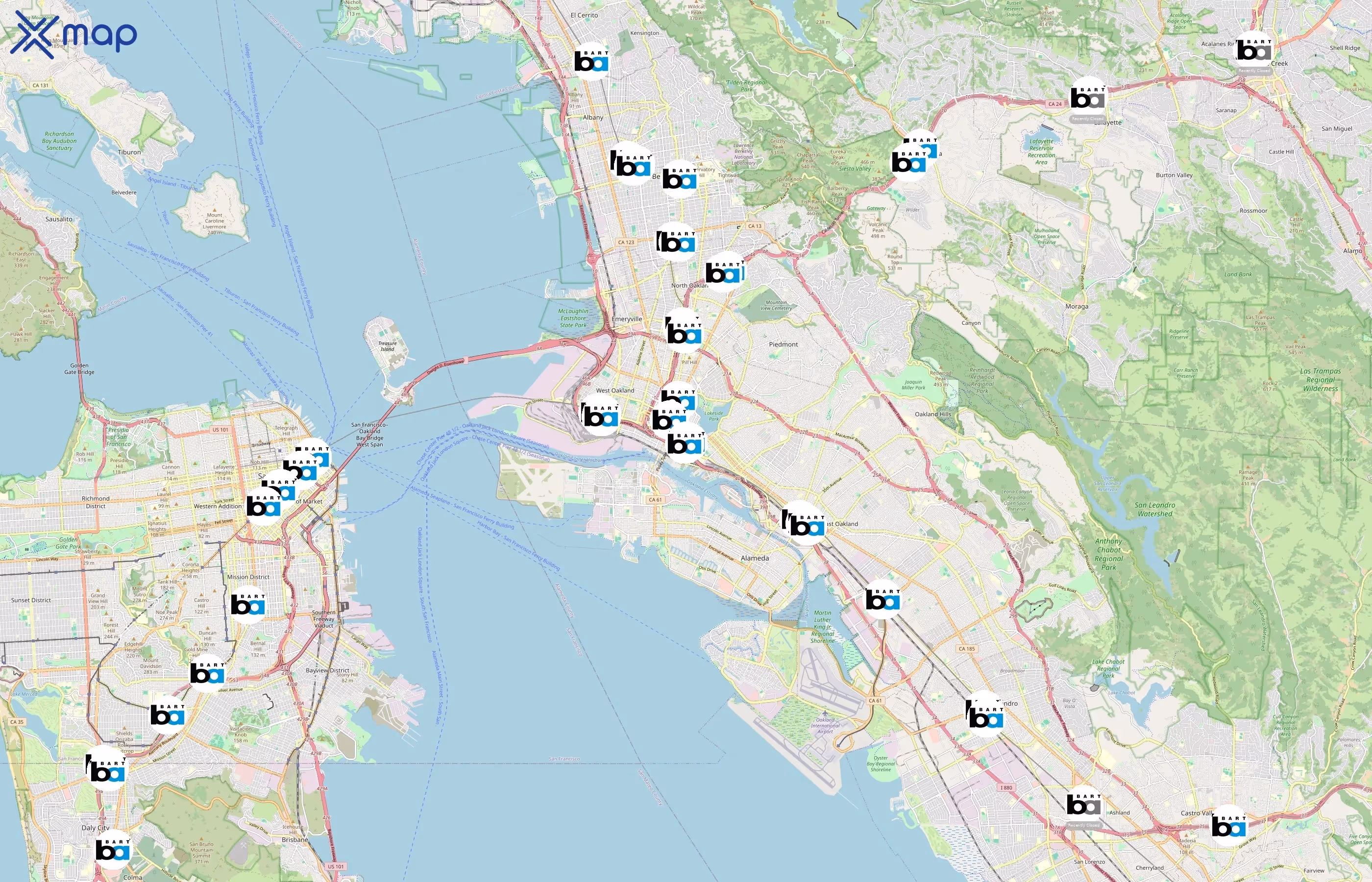 Bay Area Rapid Transit area coverage
