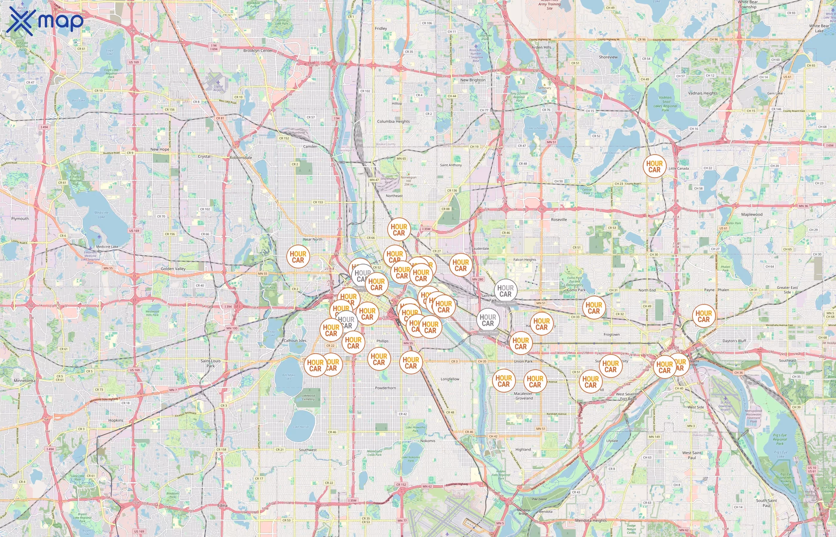 HOURCAR area coverage