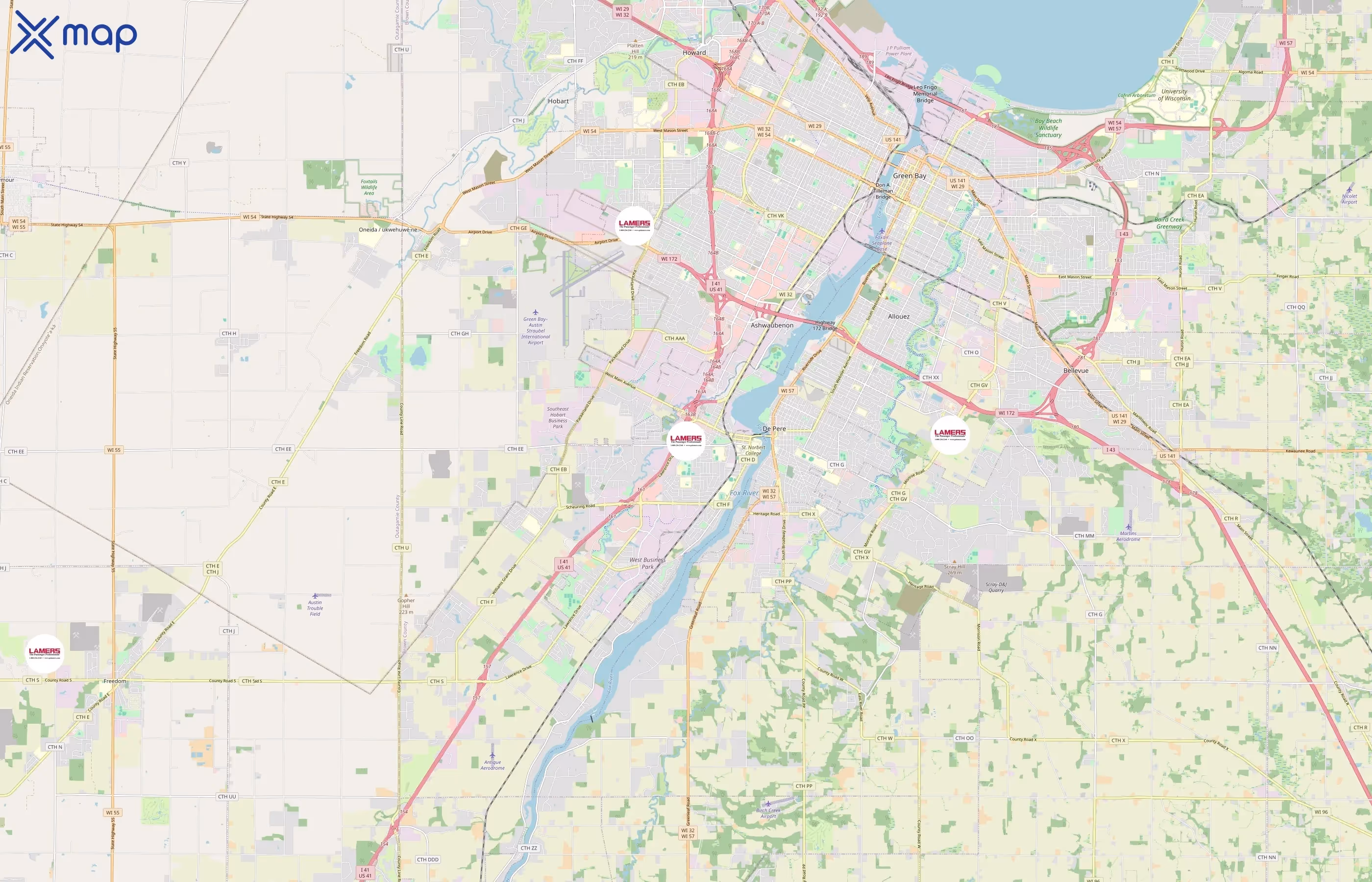 Lamers Bus Lines area coverage