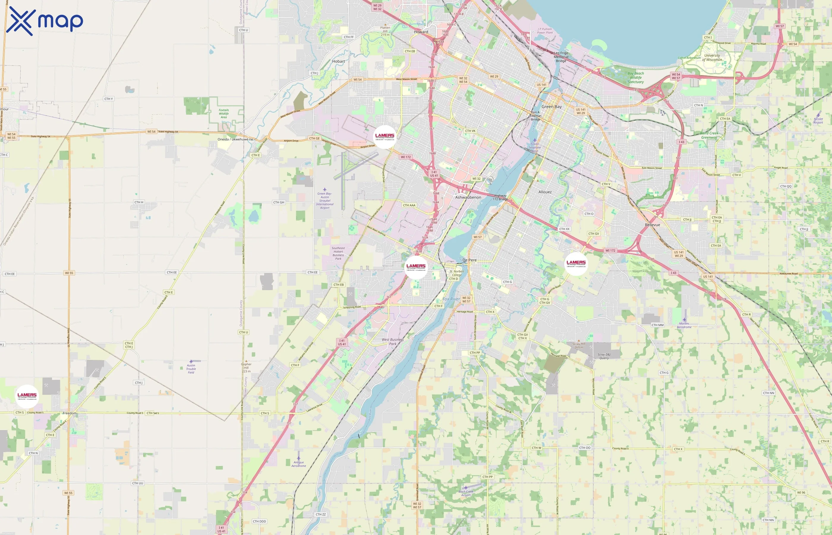 Lamers Bus Lines area coverage