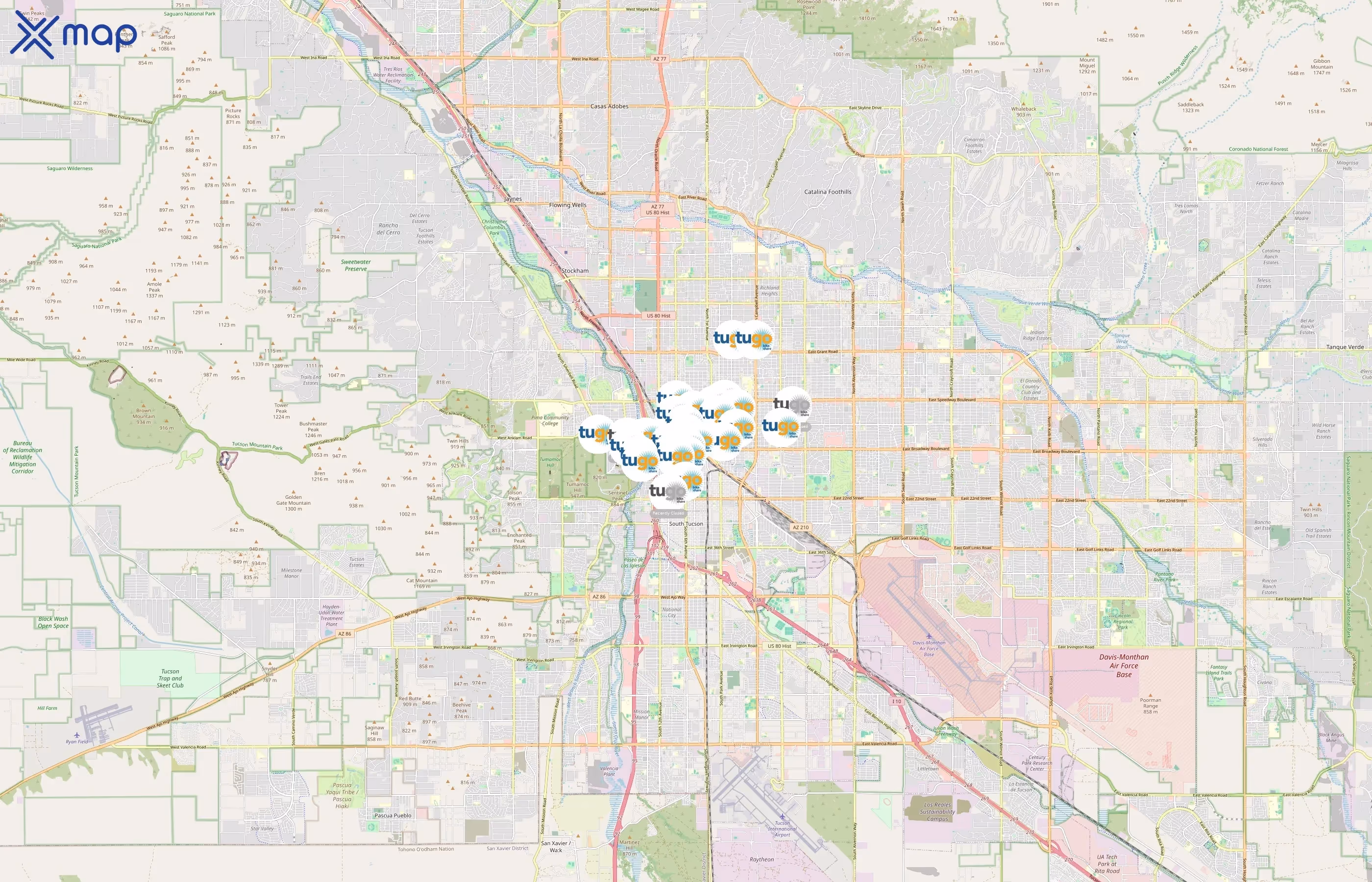 TUGO Bikeshare area coverage