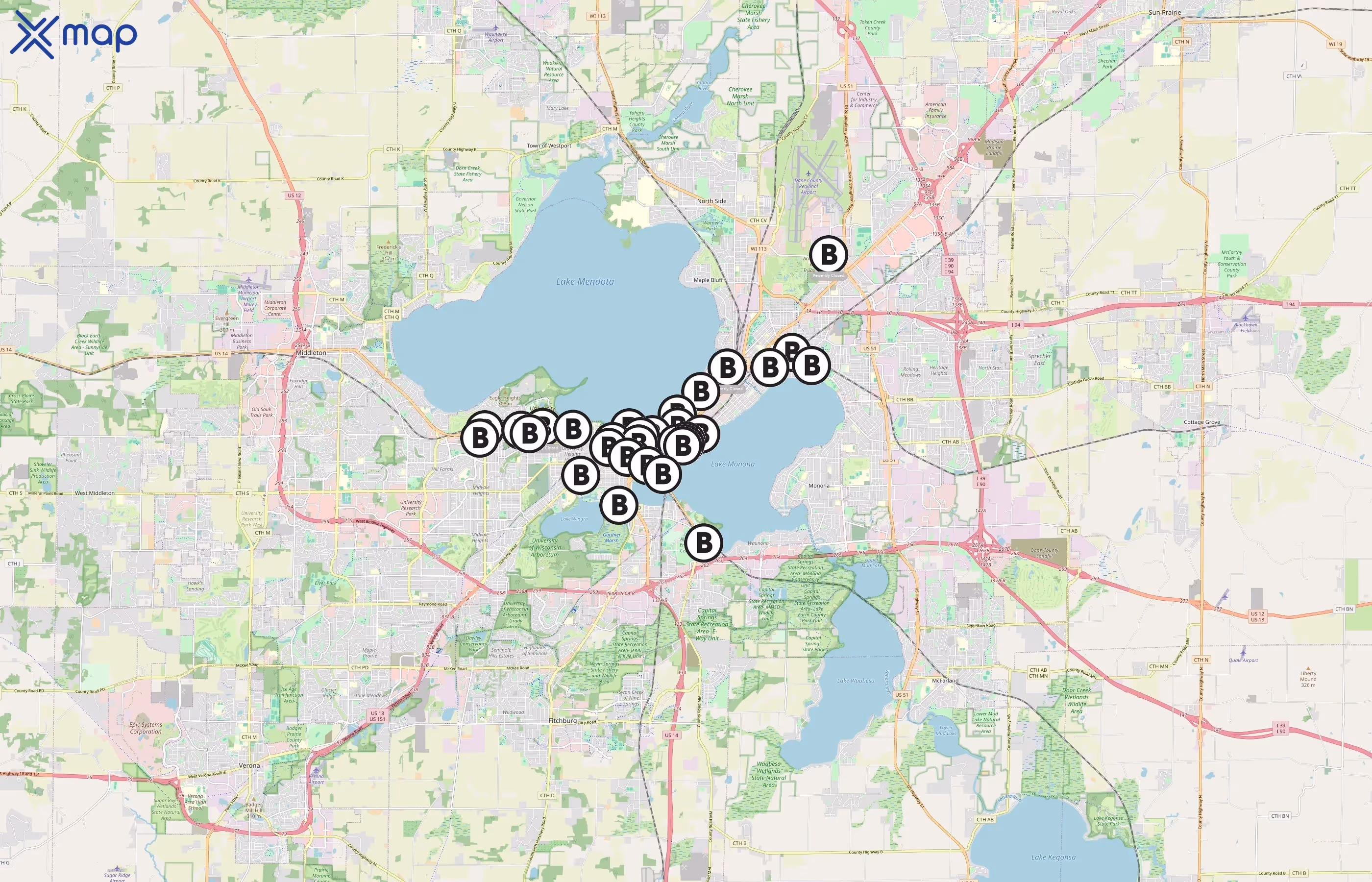 Madison BCycle area coverage