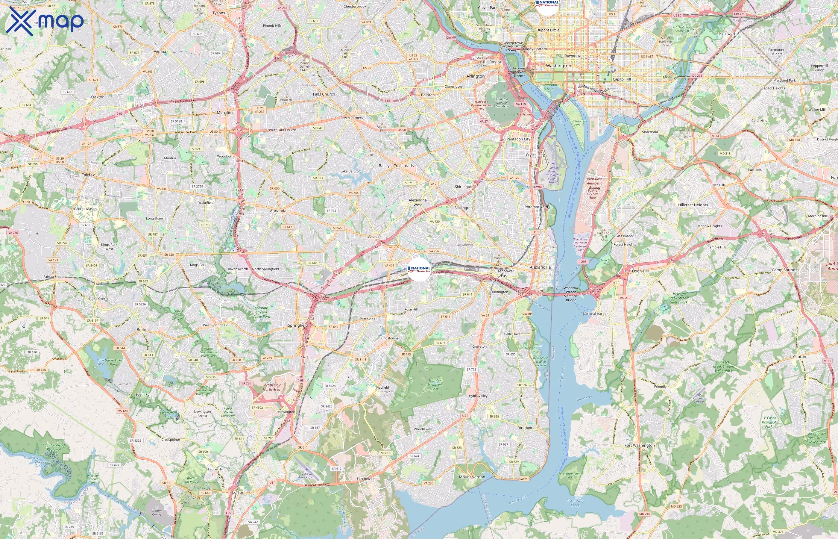 National Charter Bus area coverage