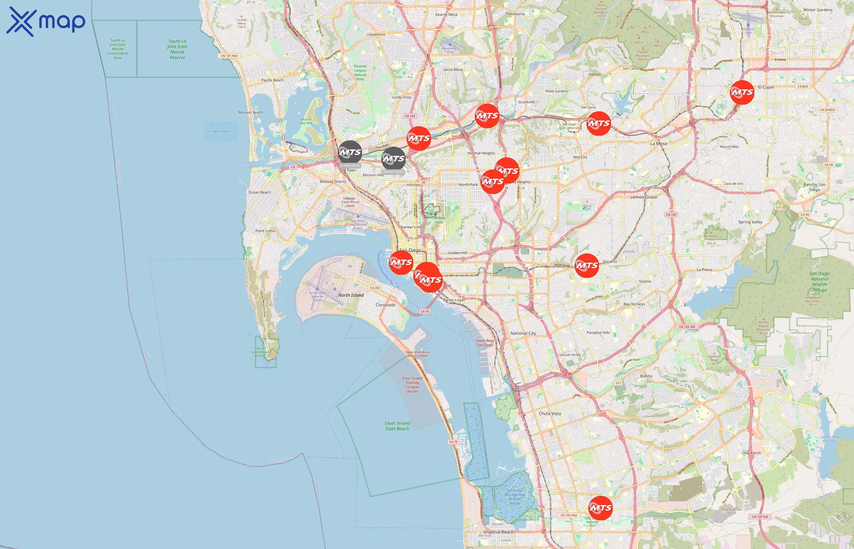San Diego Metropolitan Transit System area coverage