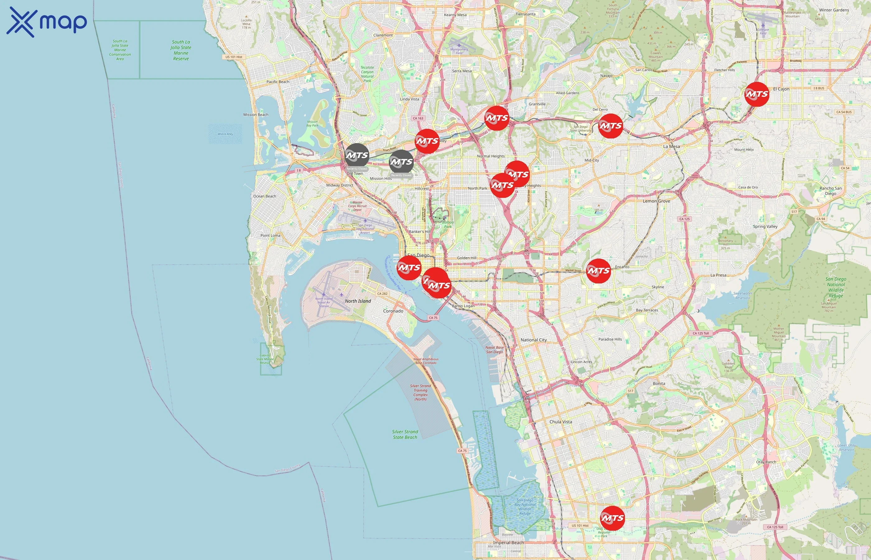 San Diego Metropolitan Transit System area coverage