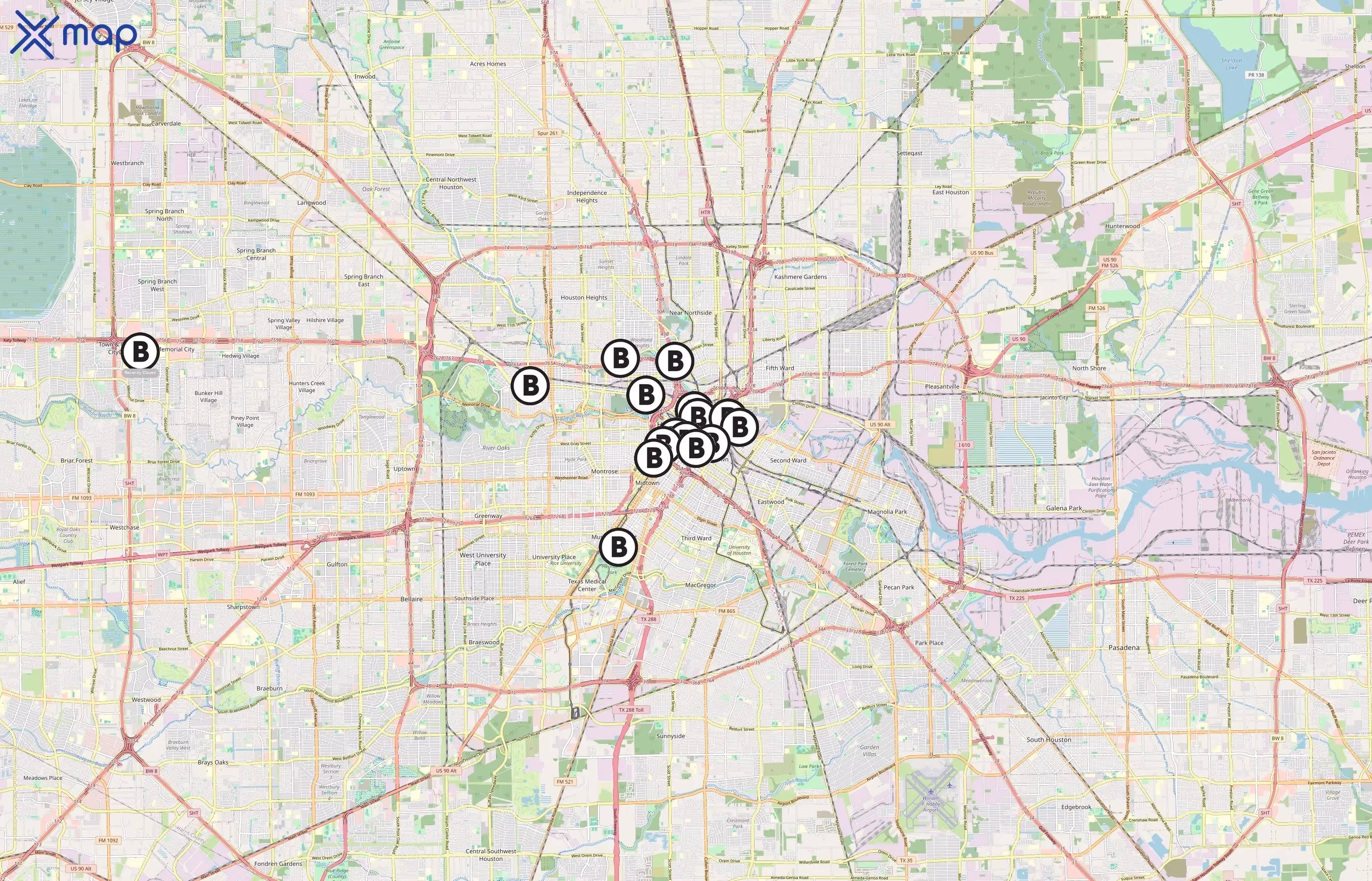 Houston B-cycle area coverage