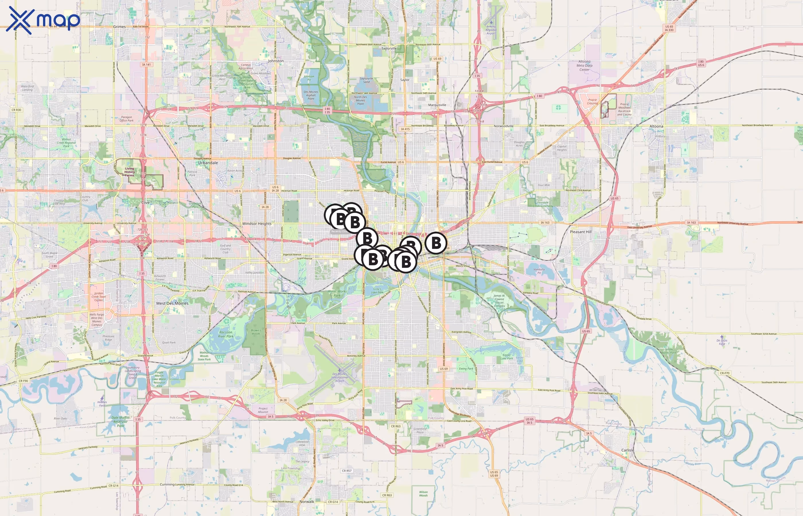 Des Moines BCycle area coverage