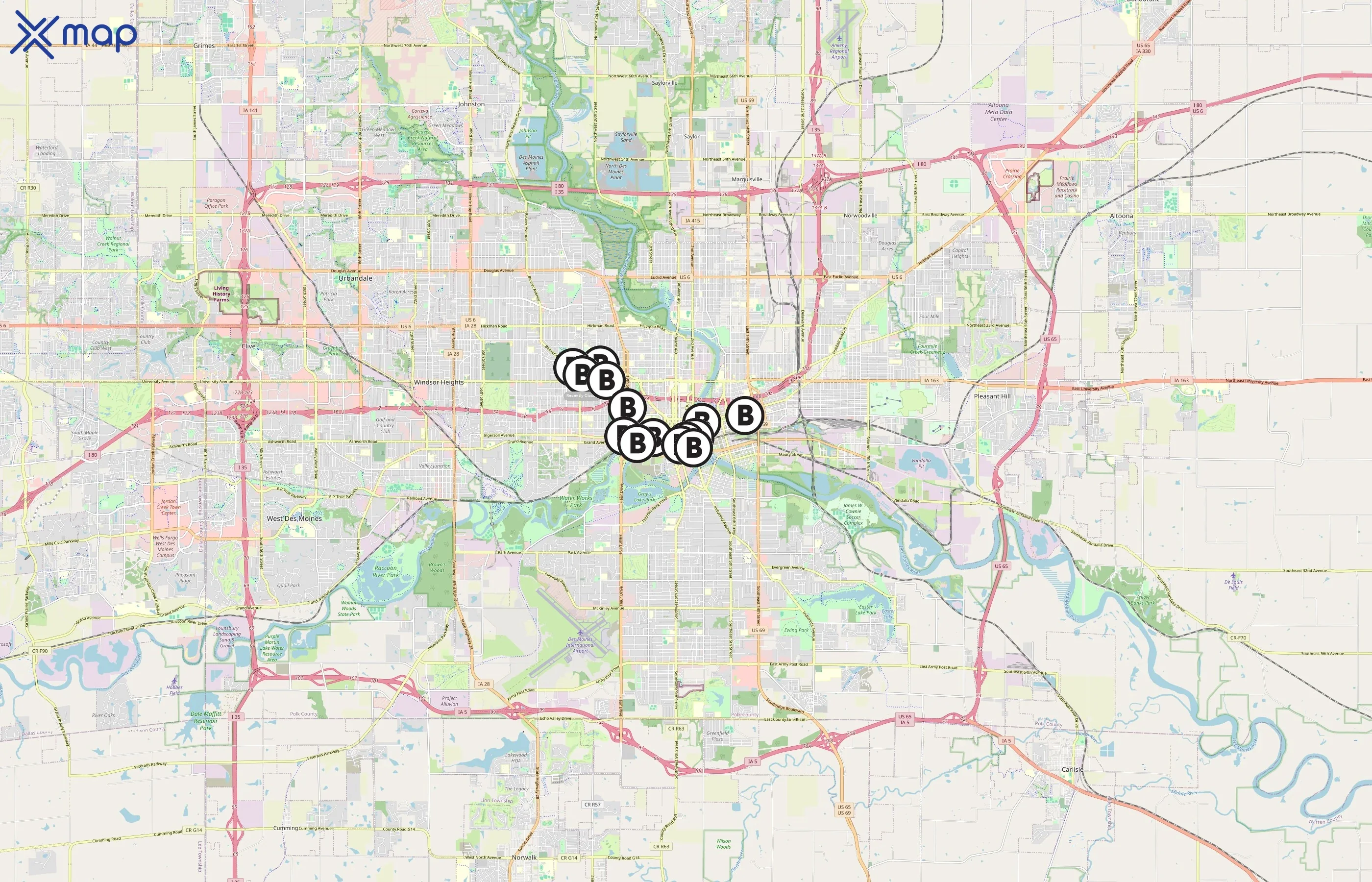Des Moines BCycle area coverage