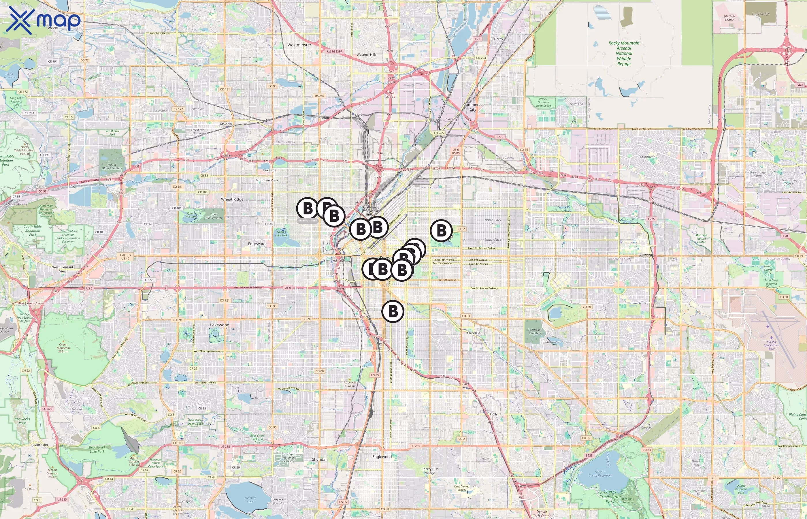 Denver B-cycle area coverage