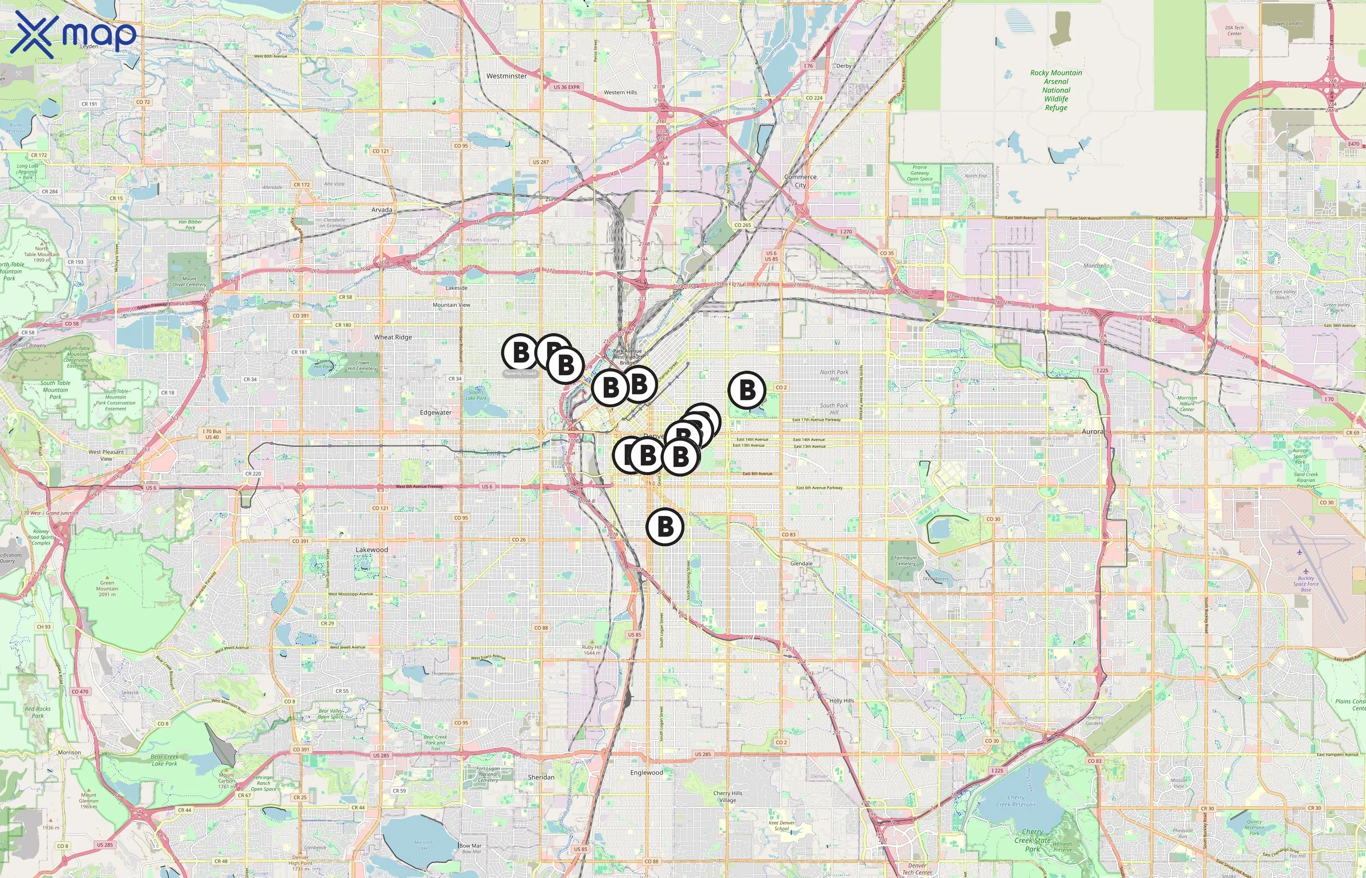 Denver B-cycle area coverage