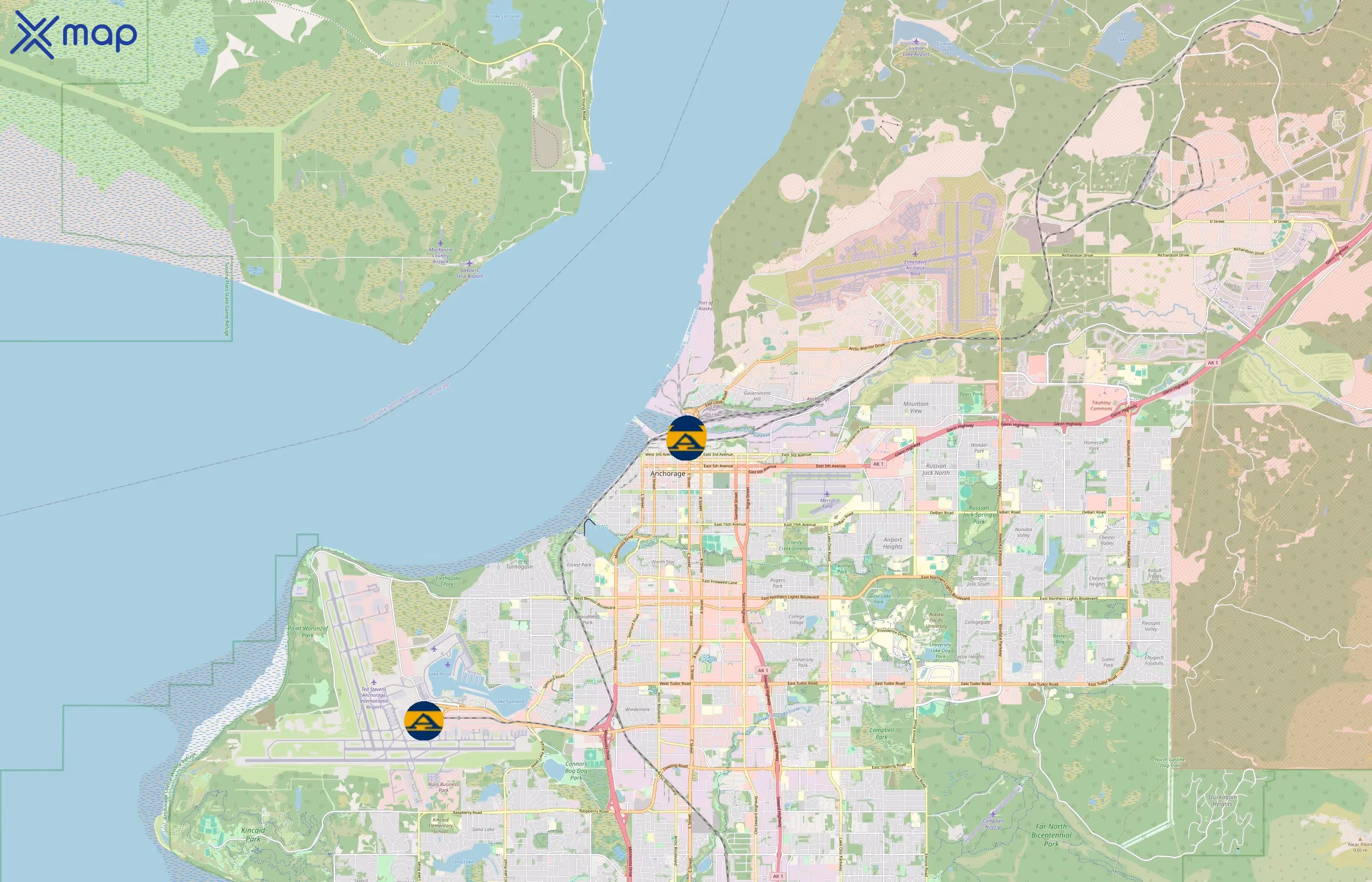 Alaska Railroad area coverage