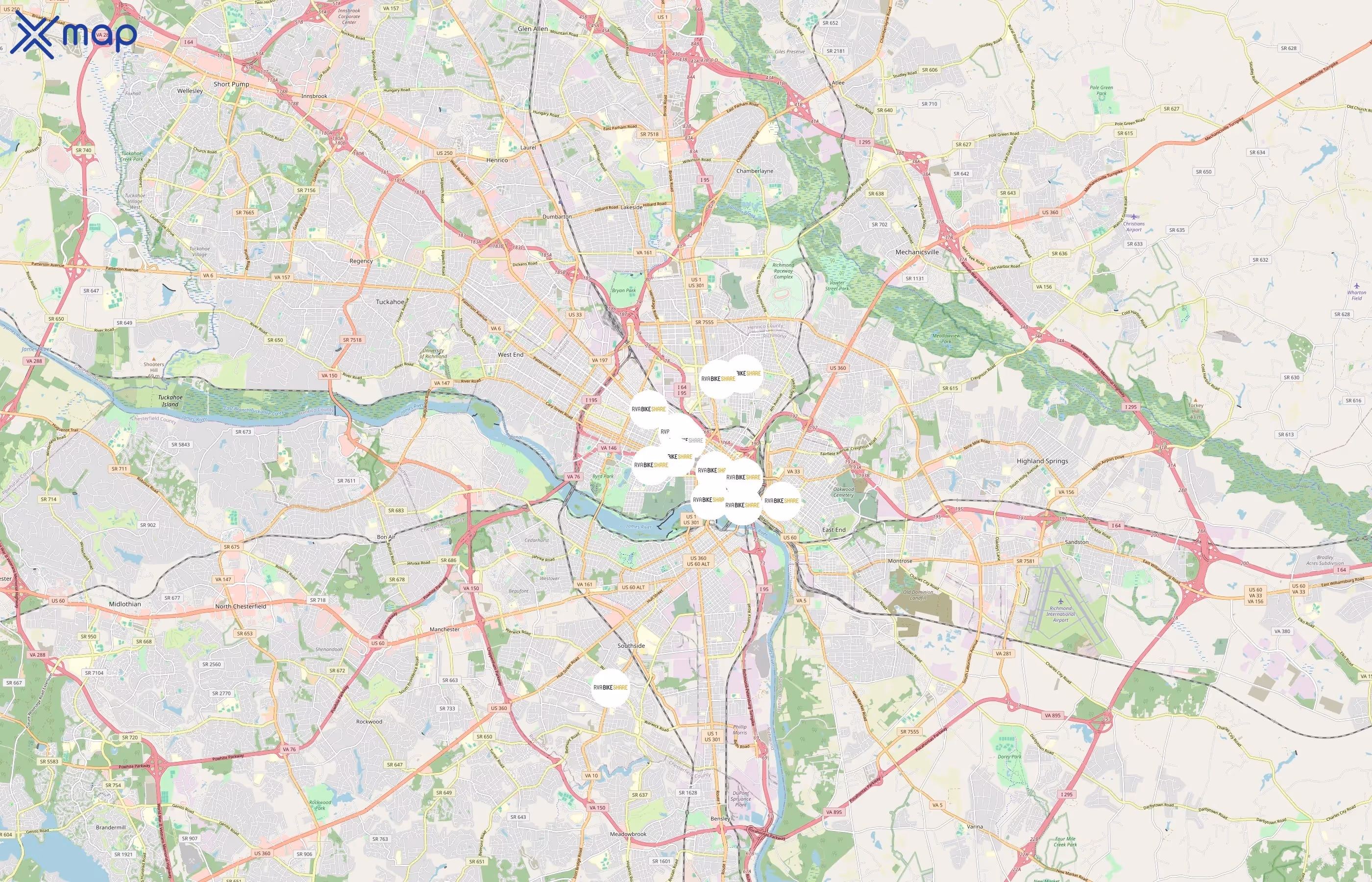 RVA Bike Share area coverage
