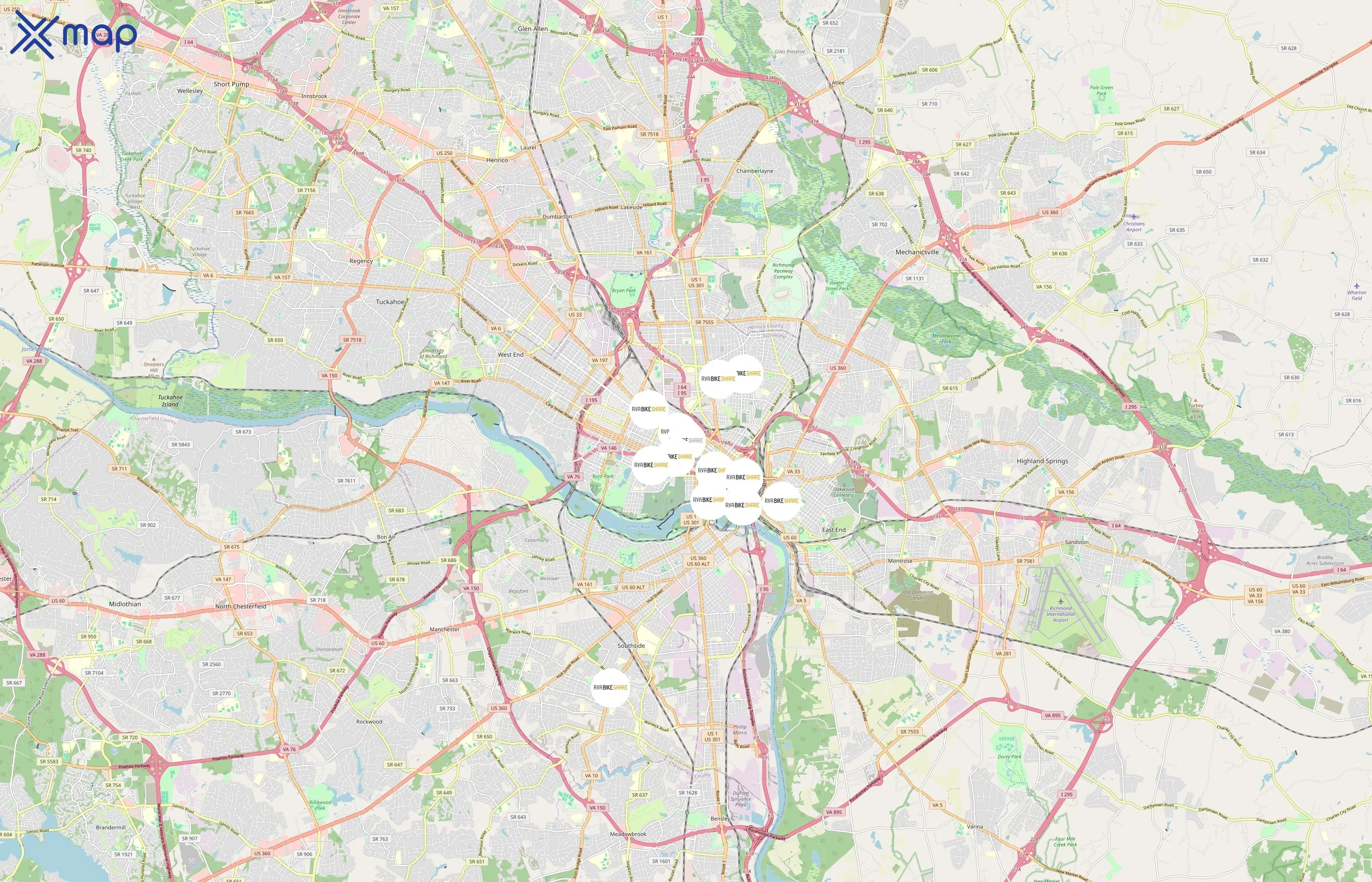 RVA Bike Share area coverage