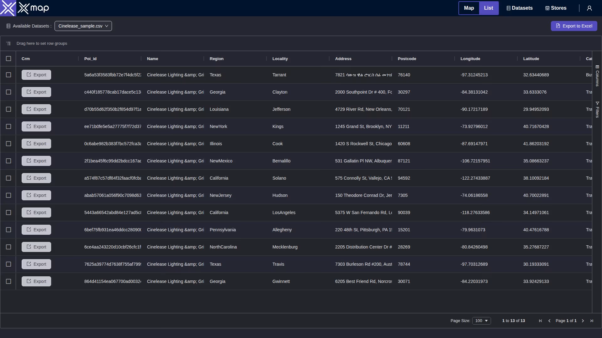 Cinelease data table