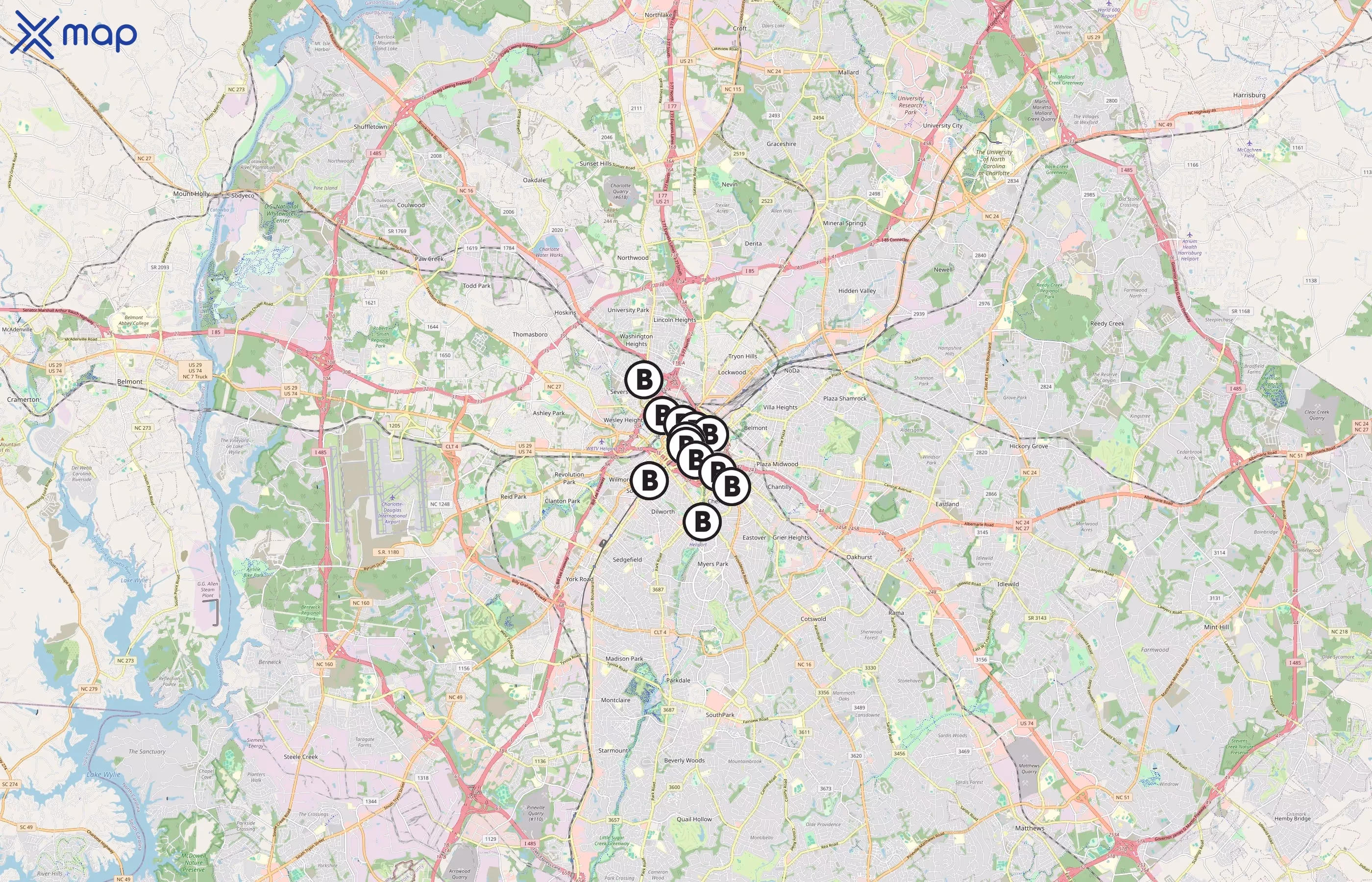 Charlotte BCycle area coverage
