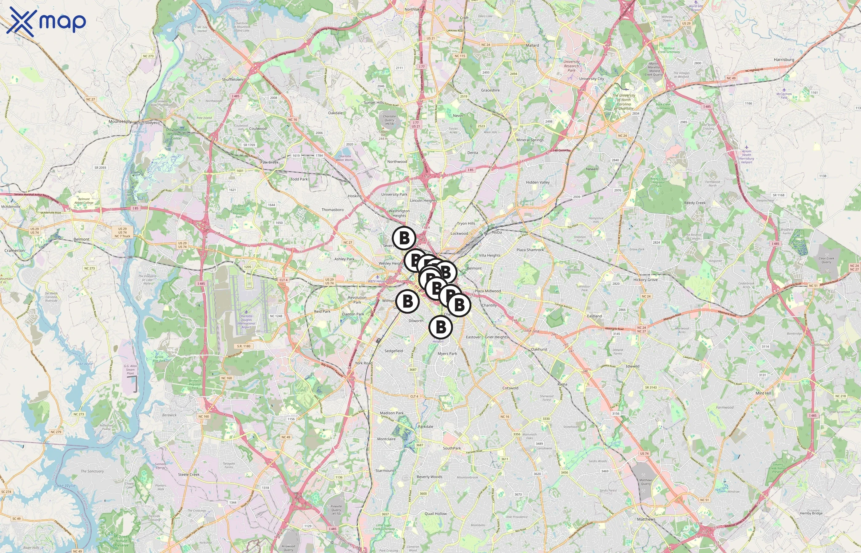 Charlotte BCycle area coverage