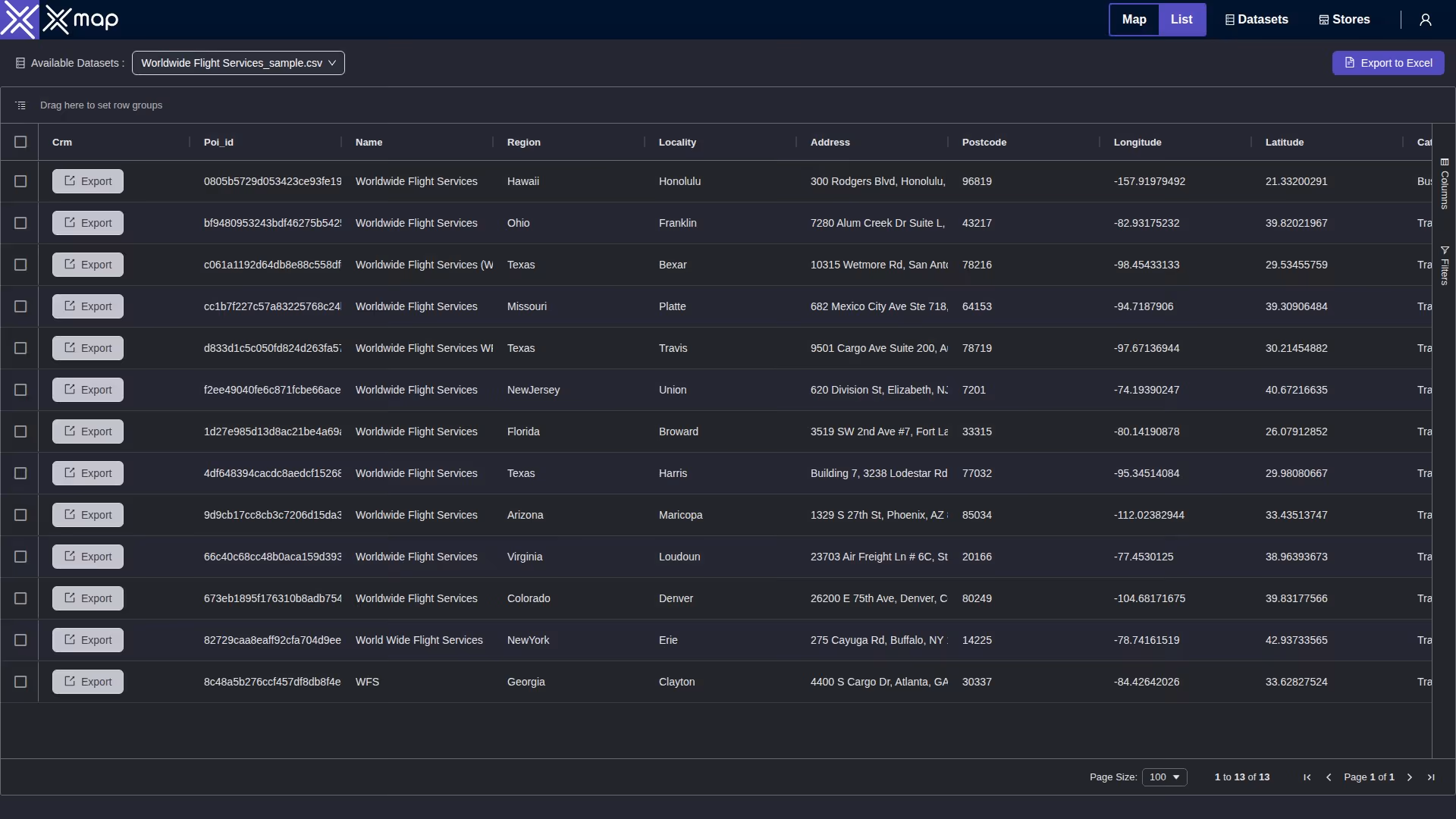 Worldwide Flight Services data table