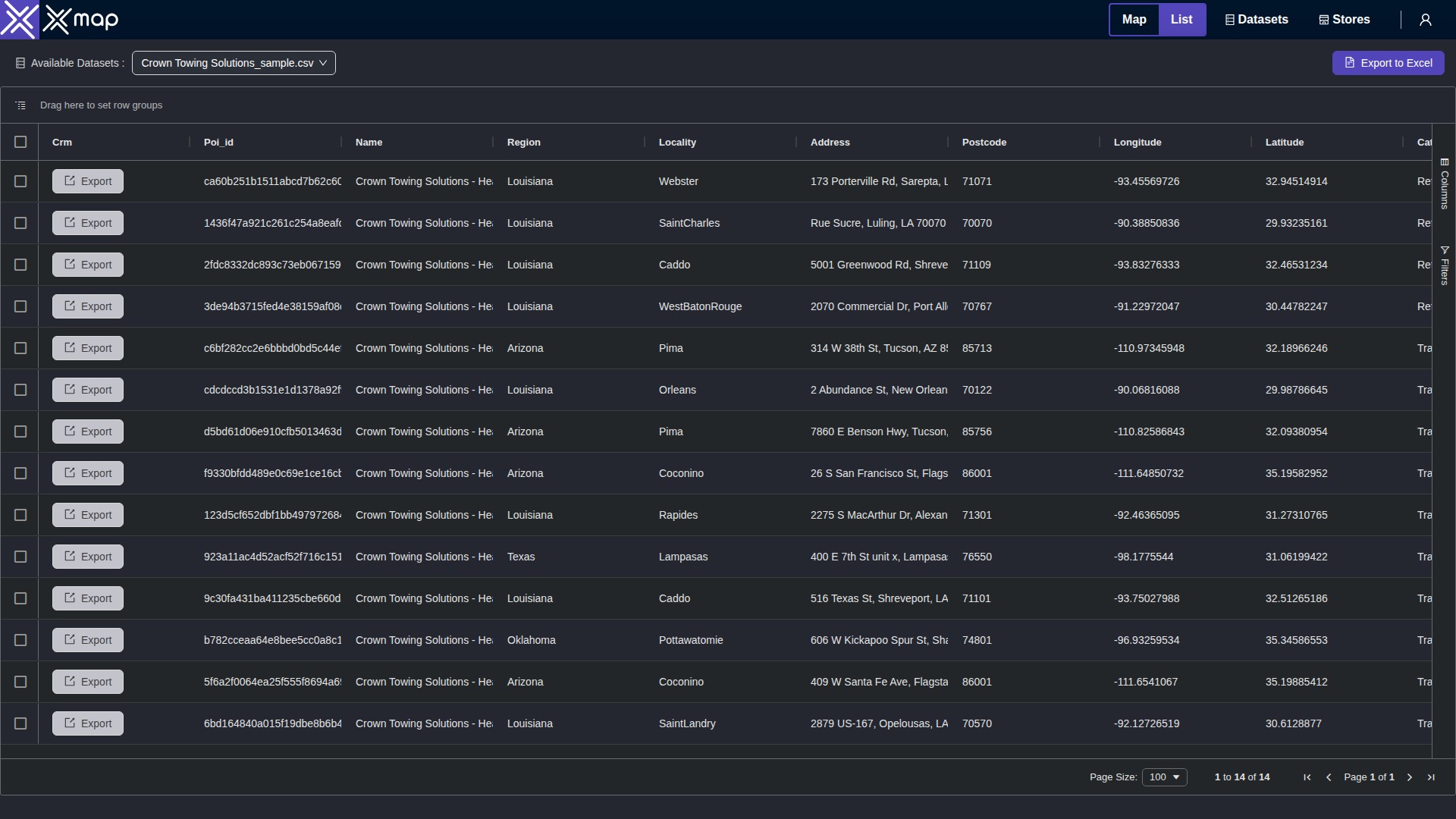 Crown Towing Solutions data table
