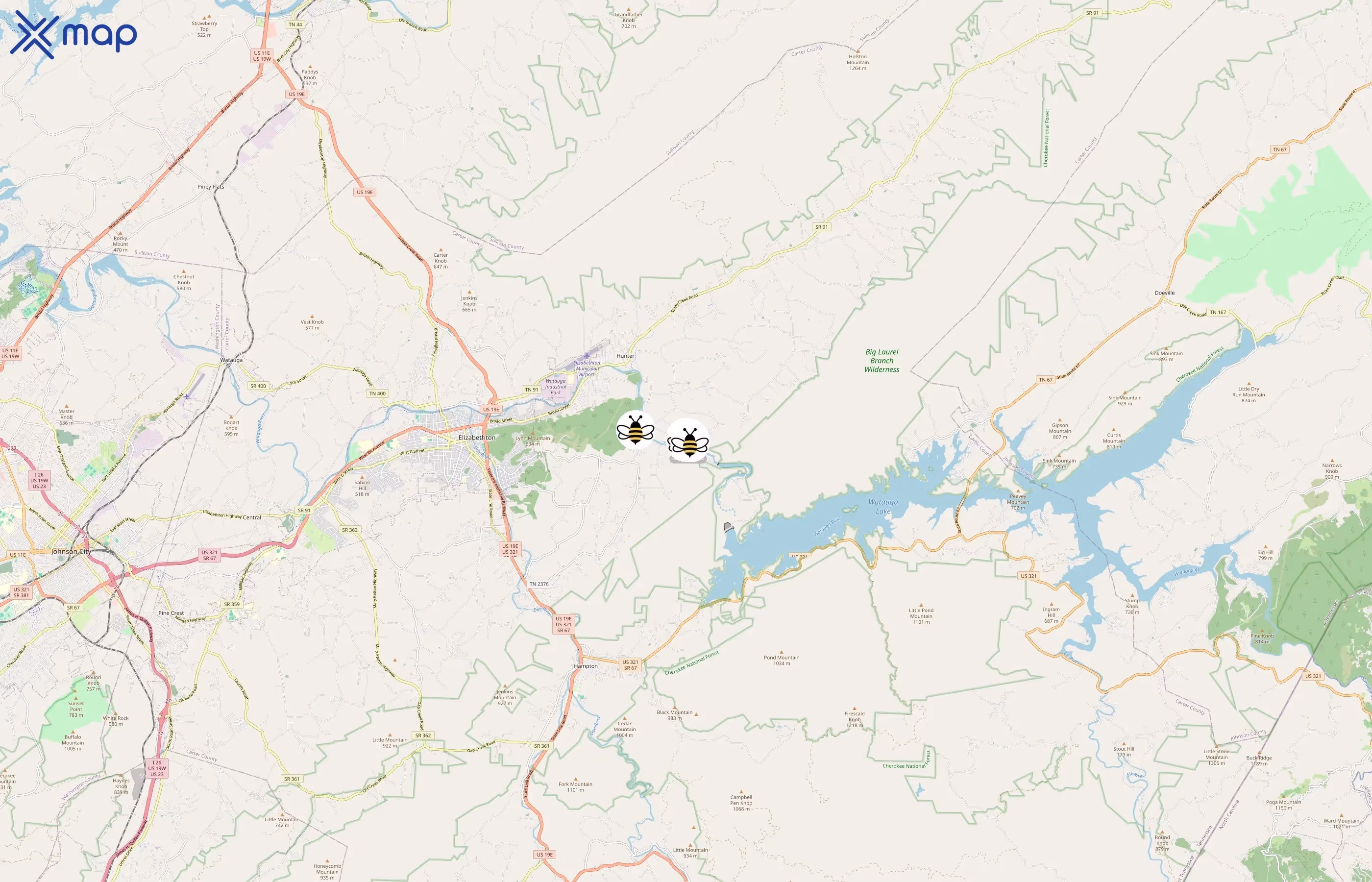 Bee Cliff Cabins area coverage