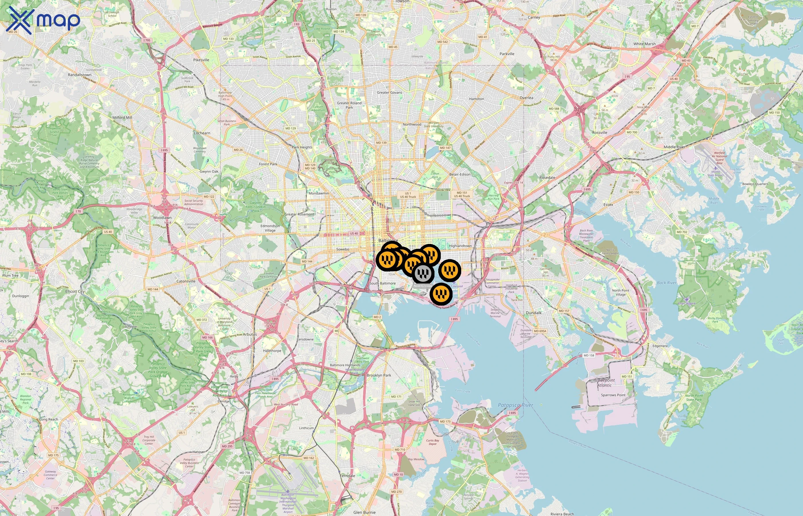 Baltimore Water Taxi area coverage