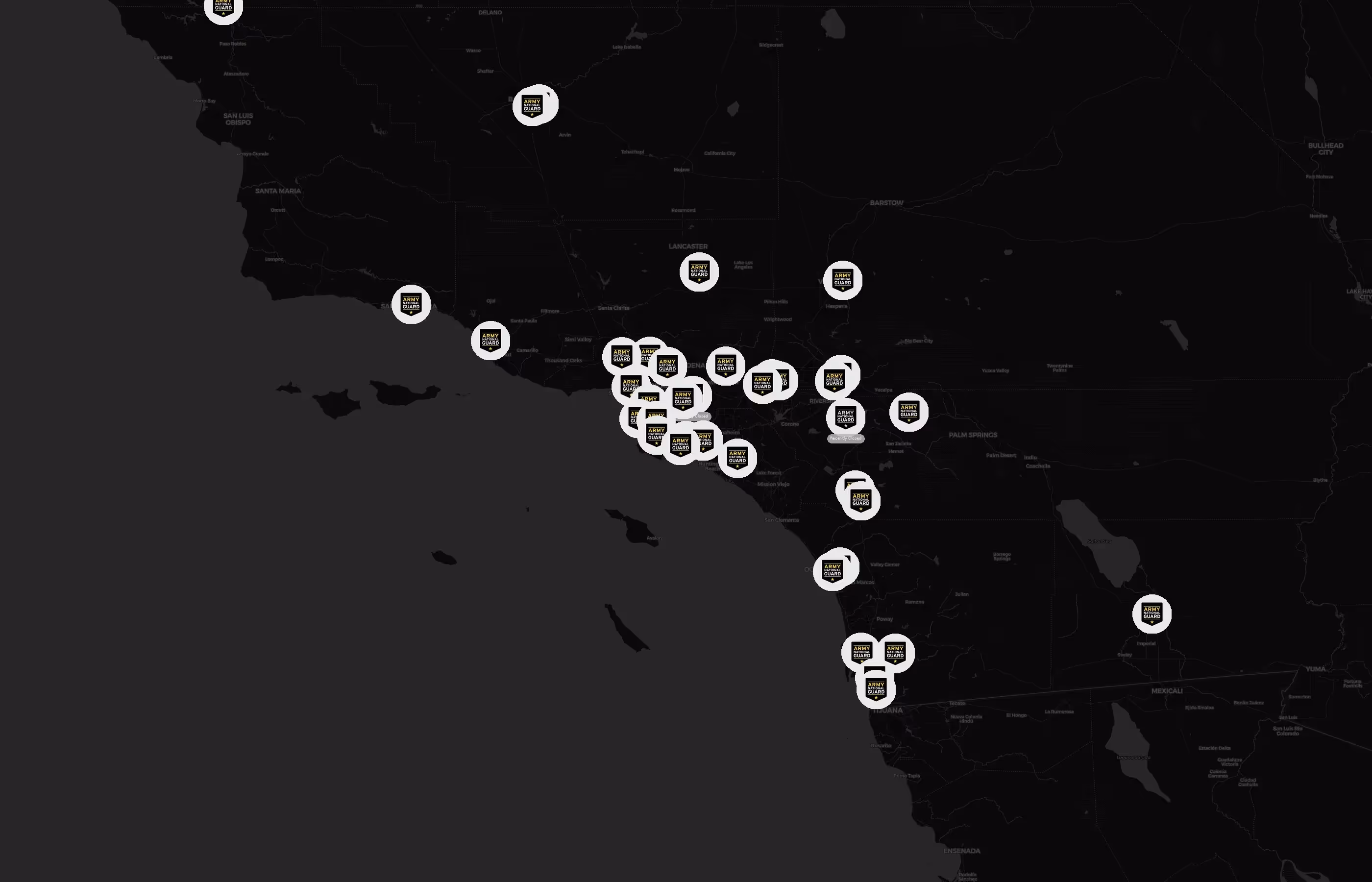 Army National Guard city distribution