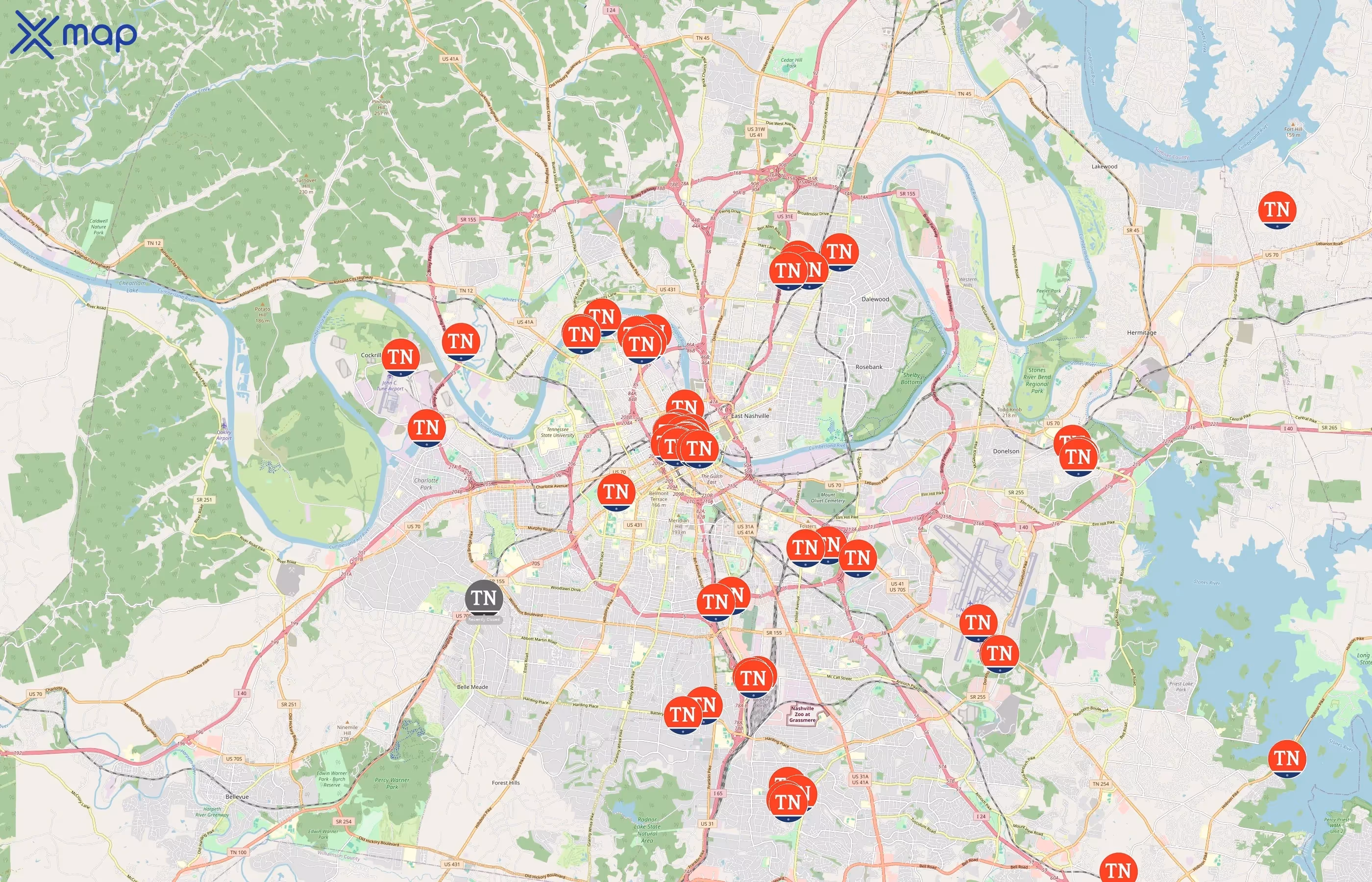 State of Tennessee area coverage