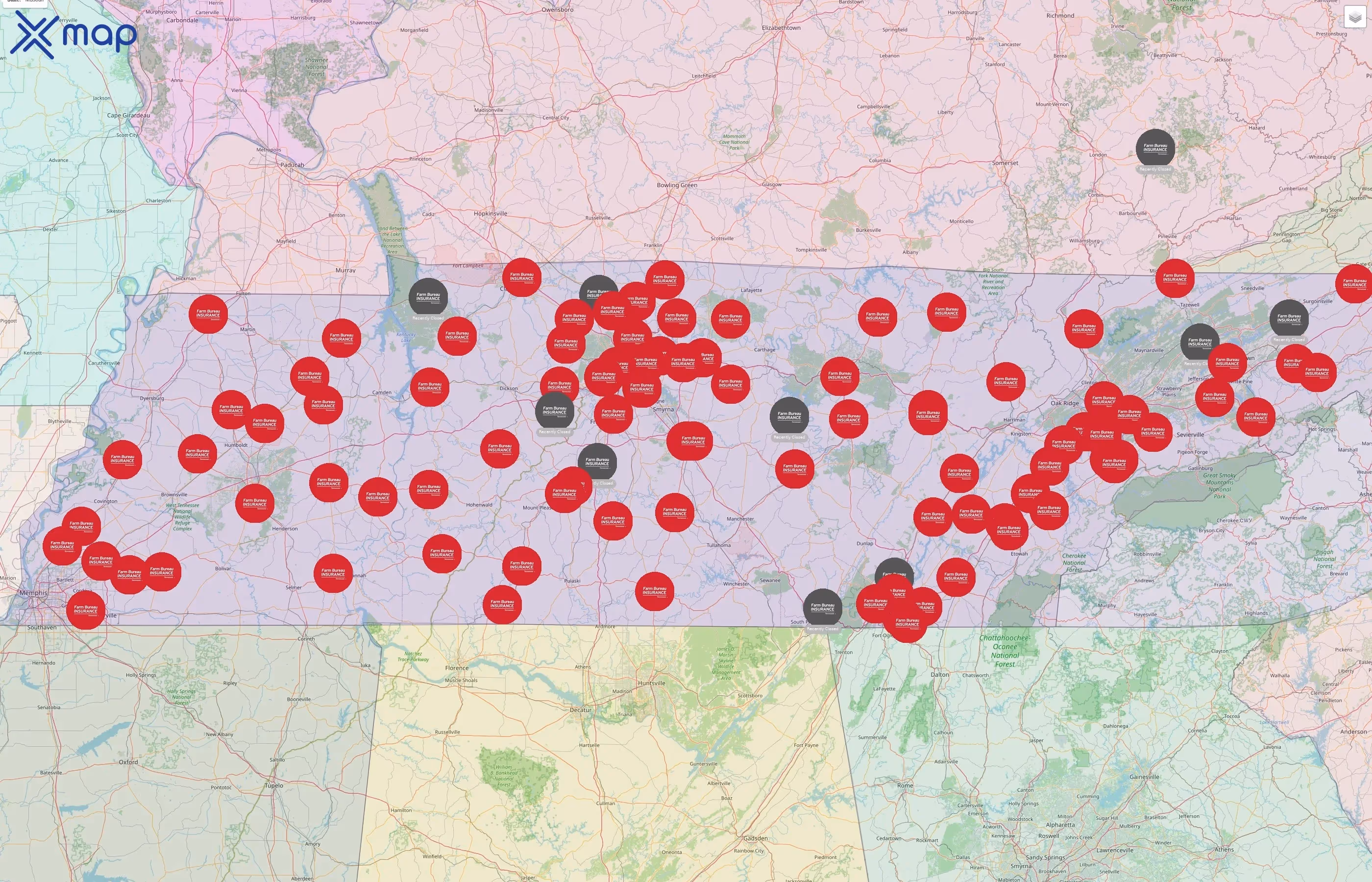 Farm Bureau Insurance street hotspots