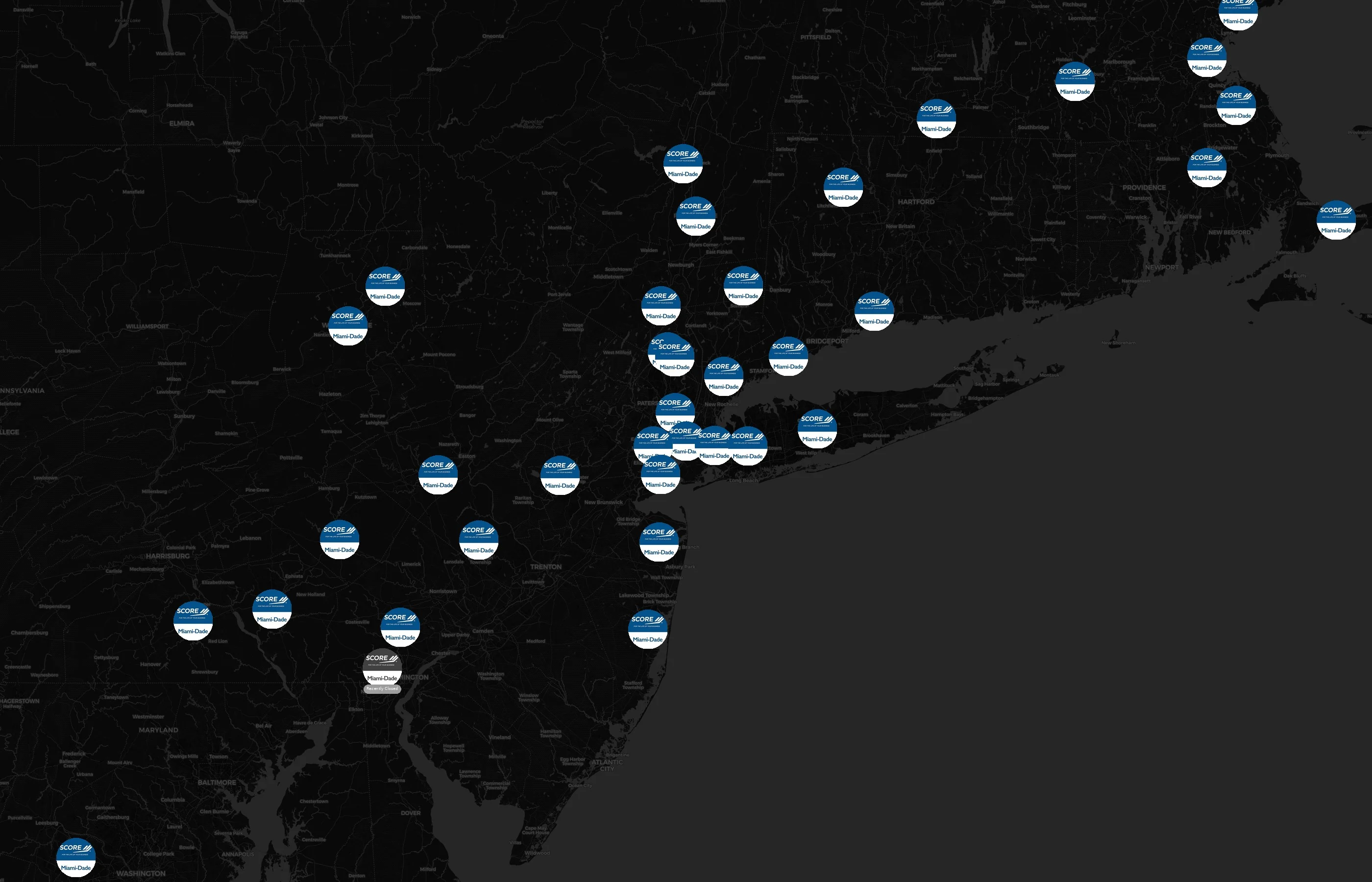 SCORE city distribution