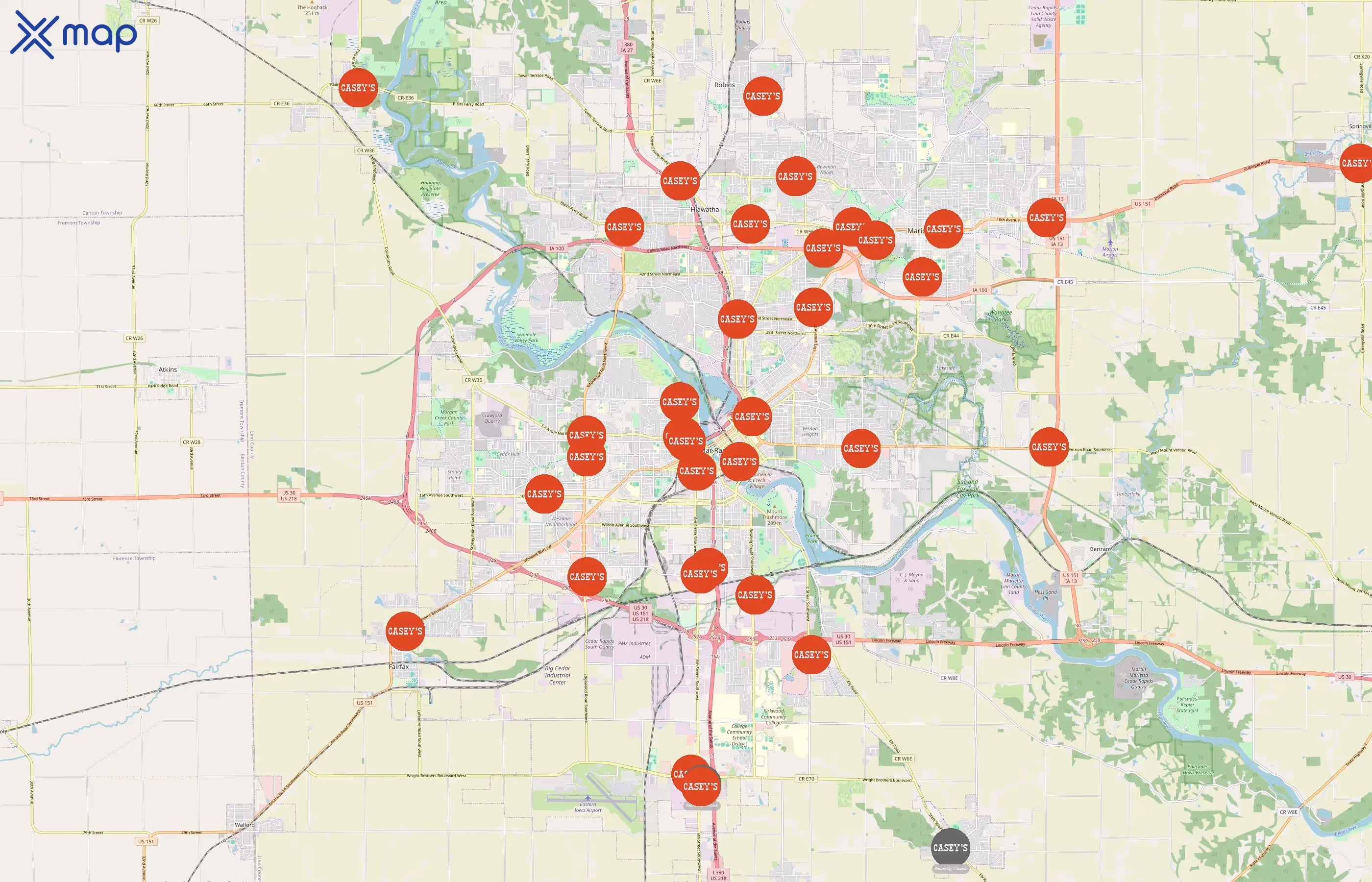 Casey's General Stores area coverage