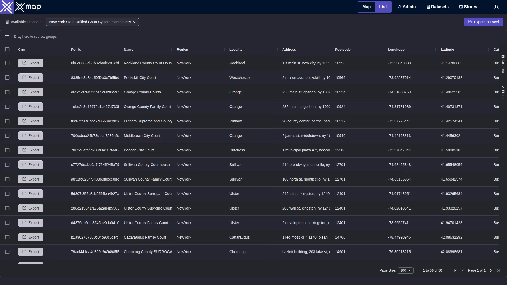 New York State Unified Court System data table